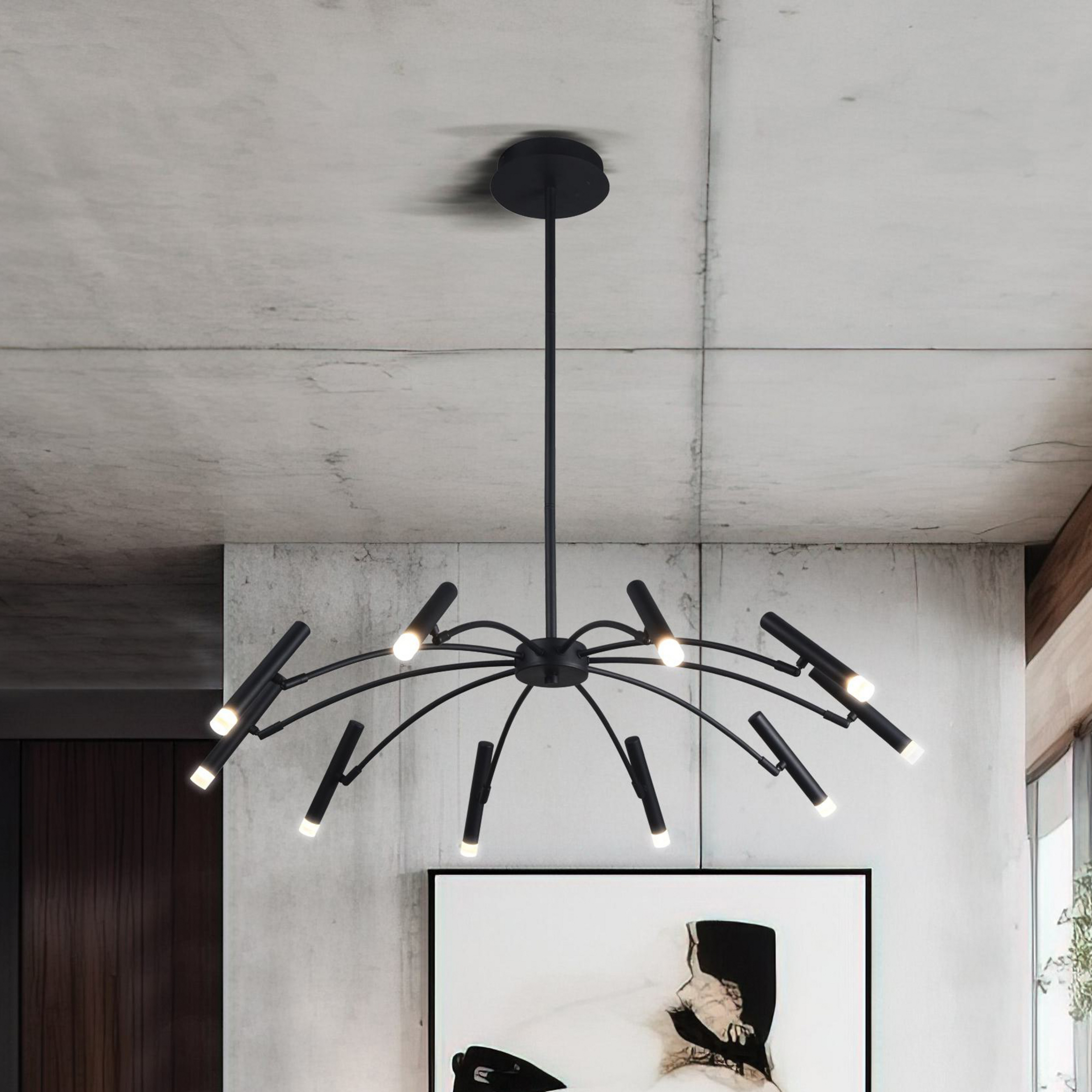 LED-hængelampe Secret, sort, Ø 80 cm, metal, 10 lyskilder.