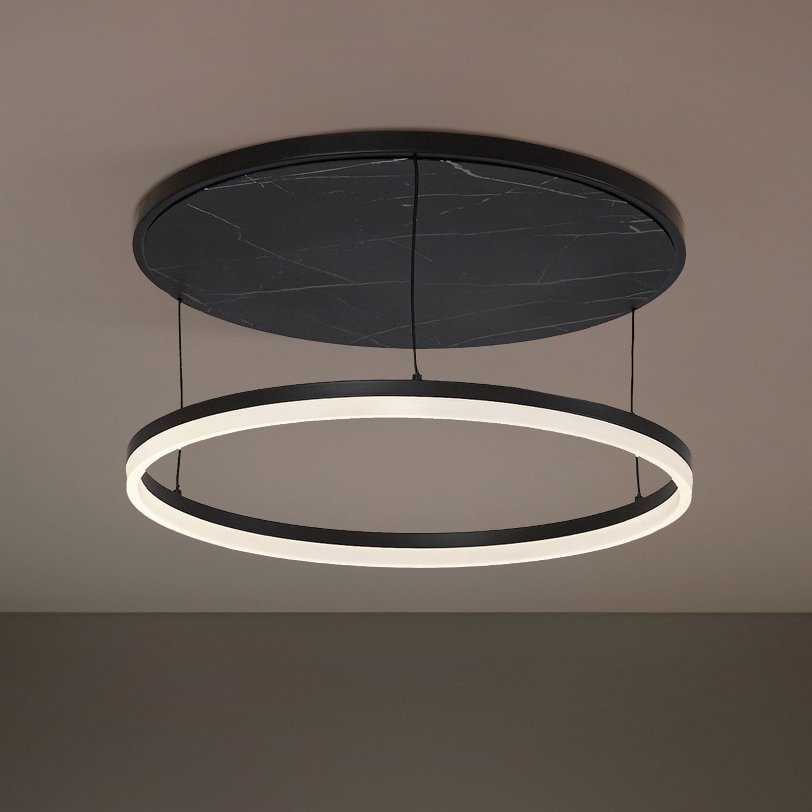 Plafonieră LED Lucande Orven negru/marmură Ø 50 cm dimabil. - Camera de zi / sufragerie - Modern - negru alb aspect marmură - Metal
