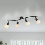 JUST LIGHT. Loki ceiling light, 4-bulb, black, iron, glass