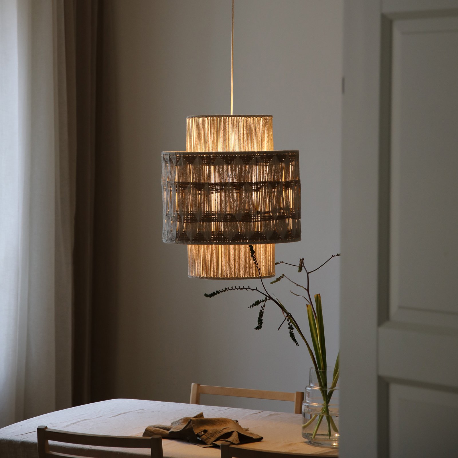 Ano hængelampe, Ø 45 cm, tekstil, beige/brun