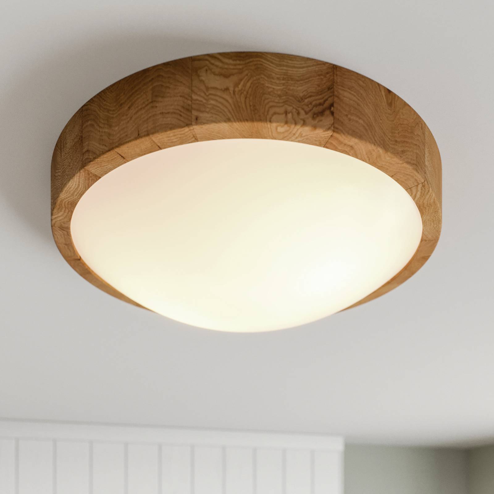 Envostar Lampa sufitowa Kris, Ø 37 cm, drewno dębowe naturalne
