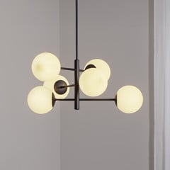 Lámpara colgante Aurora, negra, Ø 60 cm, 6 luces, cristal, E14