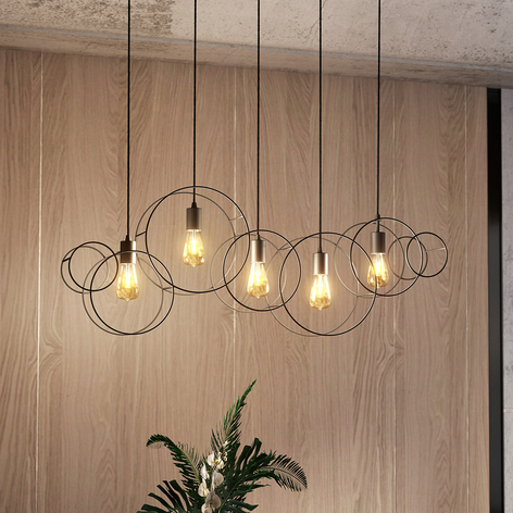 Lucande Andrik hanging lamp, 5-bulb, circles