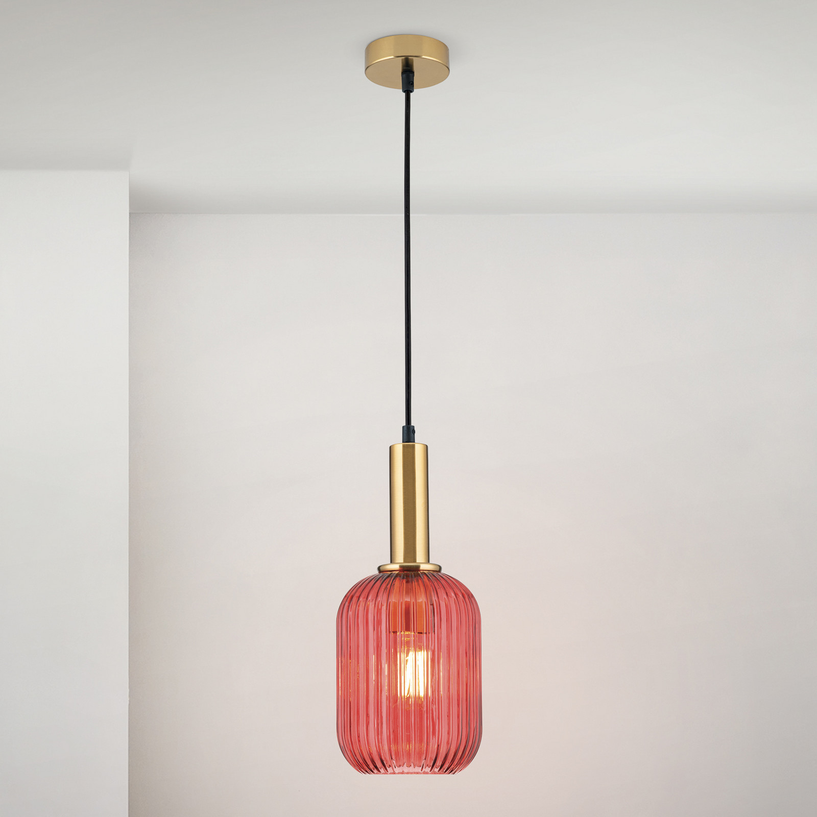 ORION Lampă suspendată Carneval alamă antică/roșu Ø 14 cm sticlă - Camera de zi / sufragerie - alamă antică roșu