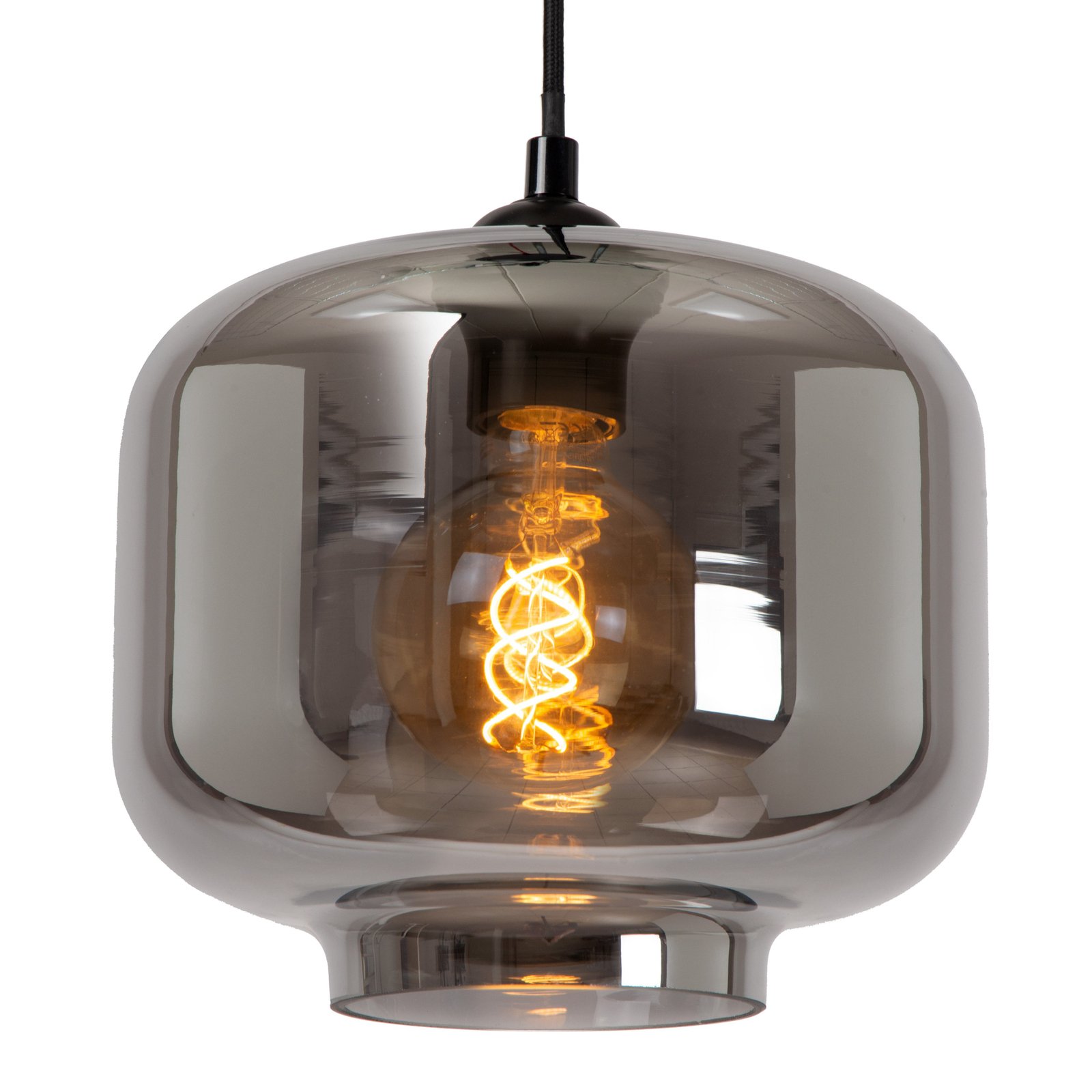 Medine hanglamp, rookgrijs, hoekig, glas, 3-lamps, E27