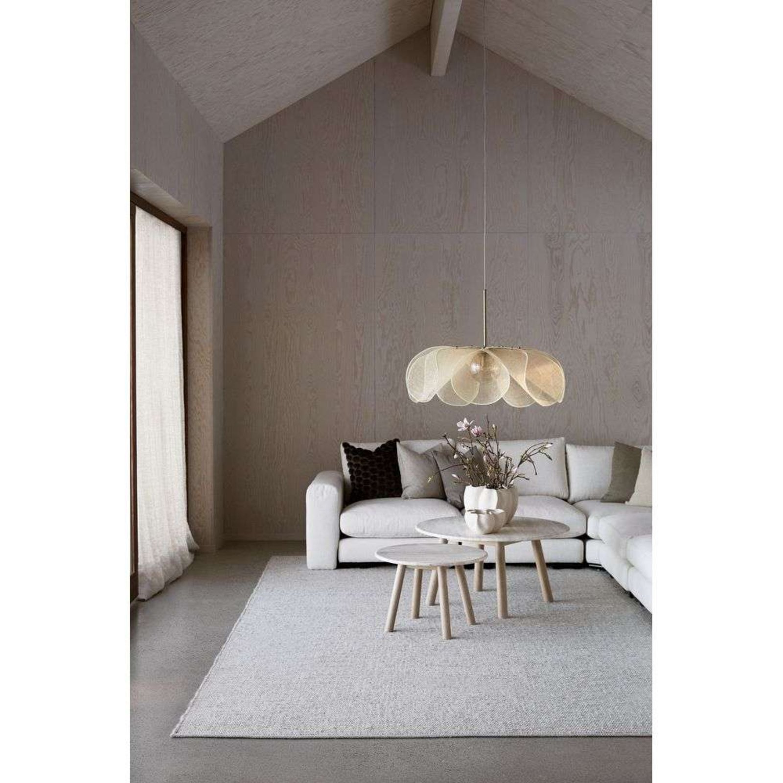Hanglamp Styrka, Ø 75 cm, messing/beige, bananenvezel