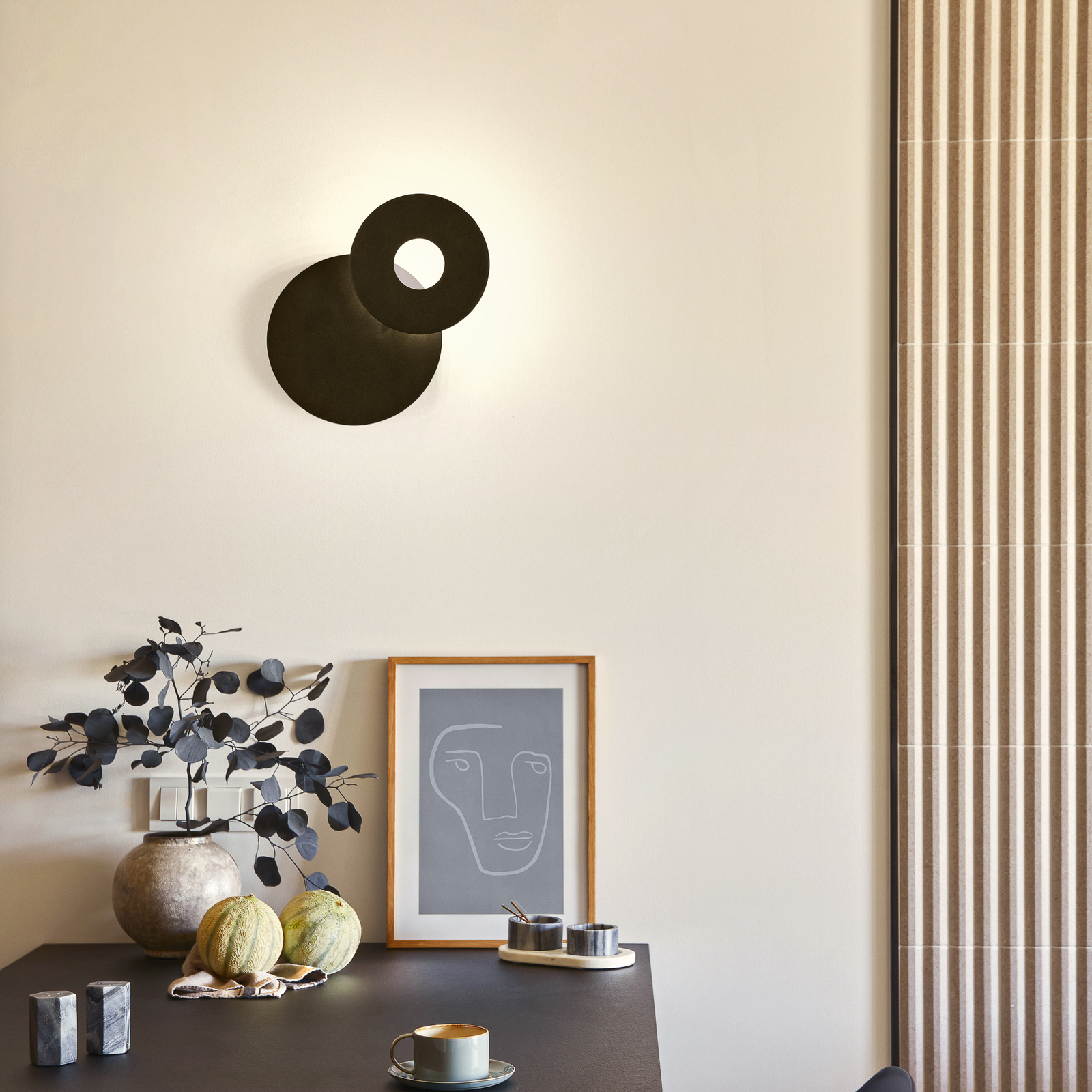 Candeeiro de parede LED Hennes, Ø 18cm, preto