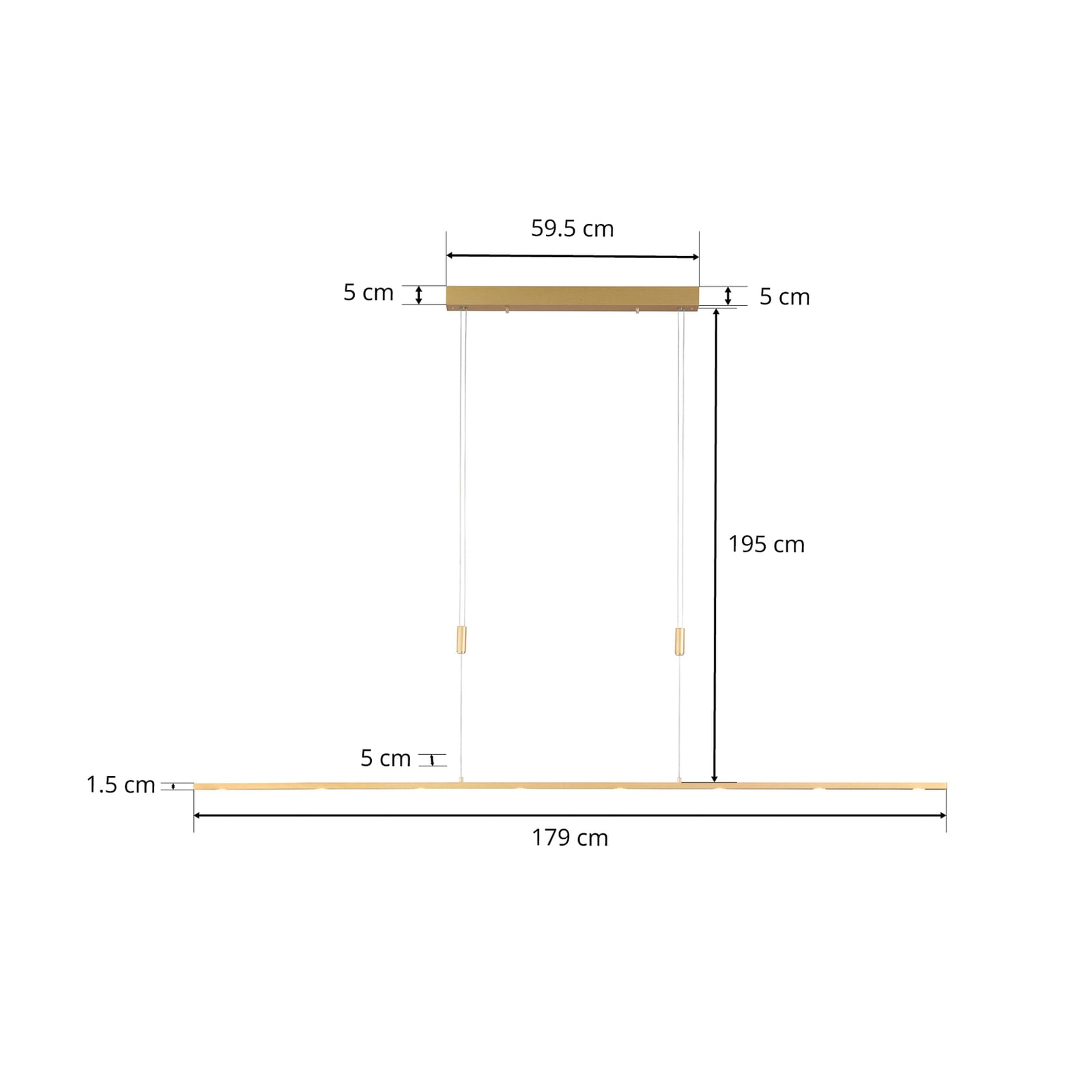 LED viseća svjetiljka Tolu, duljina 179 cm, mesing - Quitani
