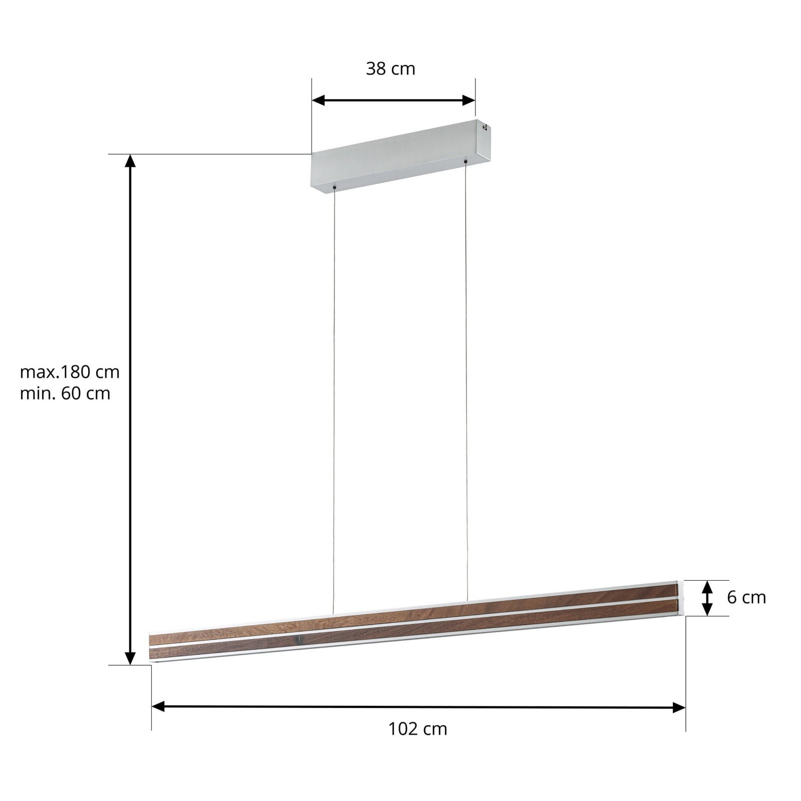 Lisene LED-hänglampa, valnöt/silver, CCT, 117 cm – Quitani