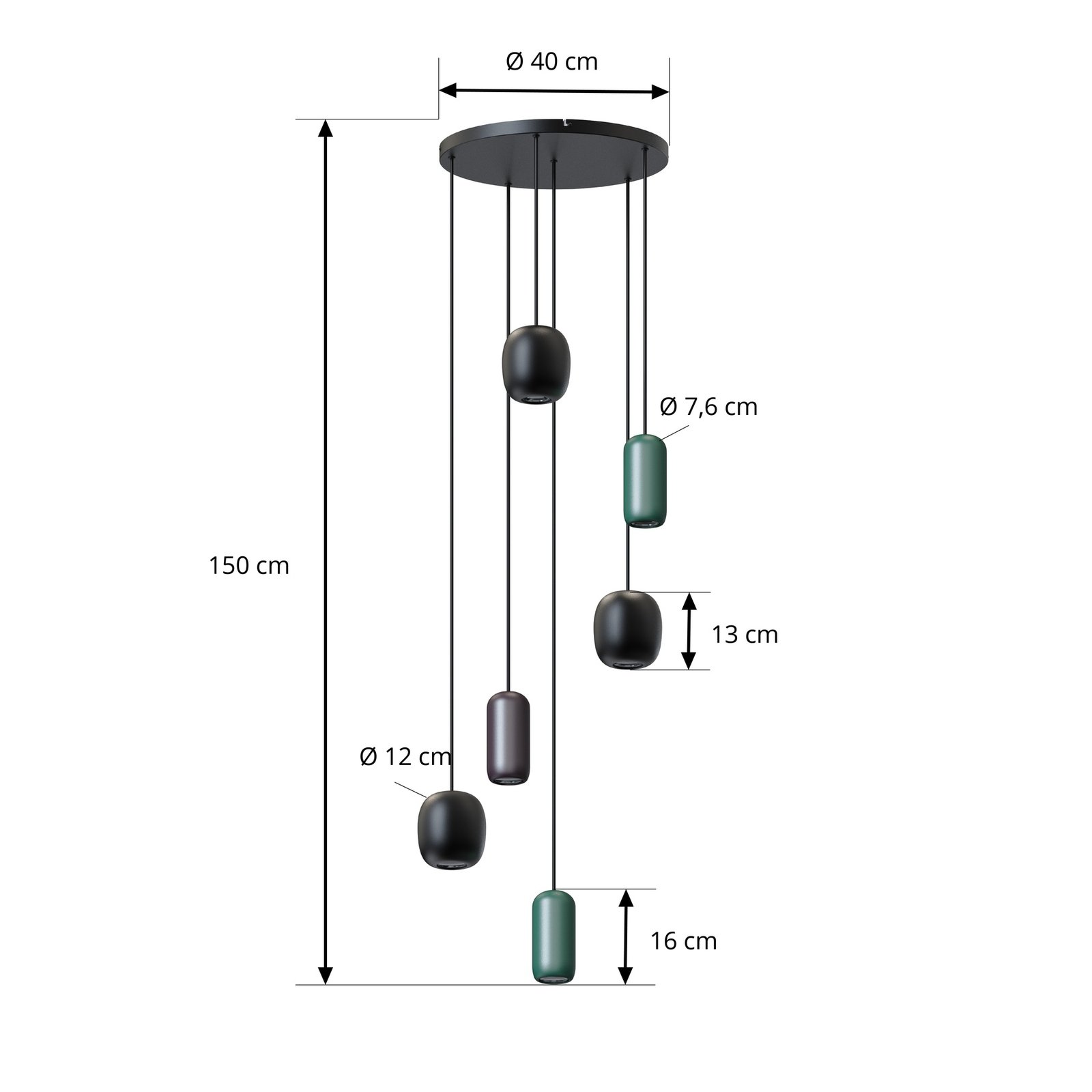 Narion 6 Cluster Suspension Noir - Lucande