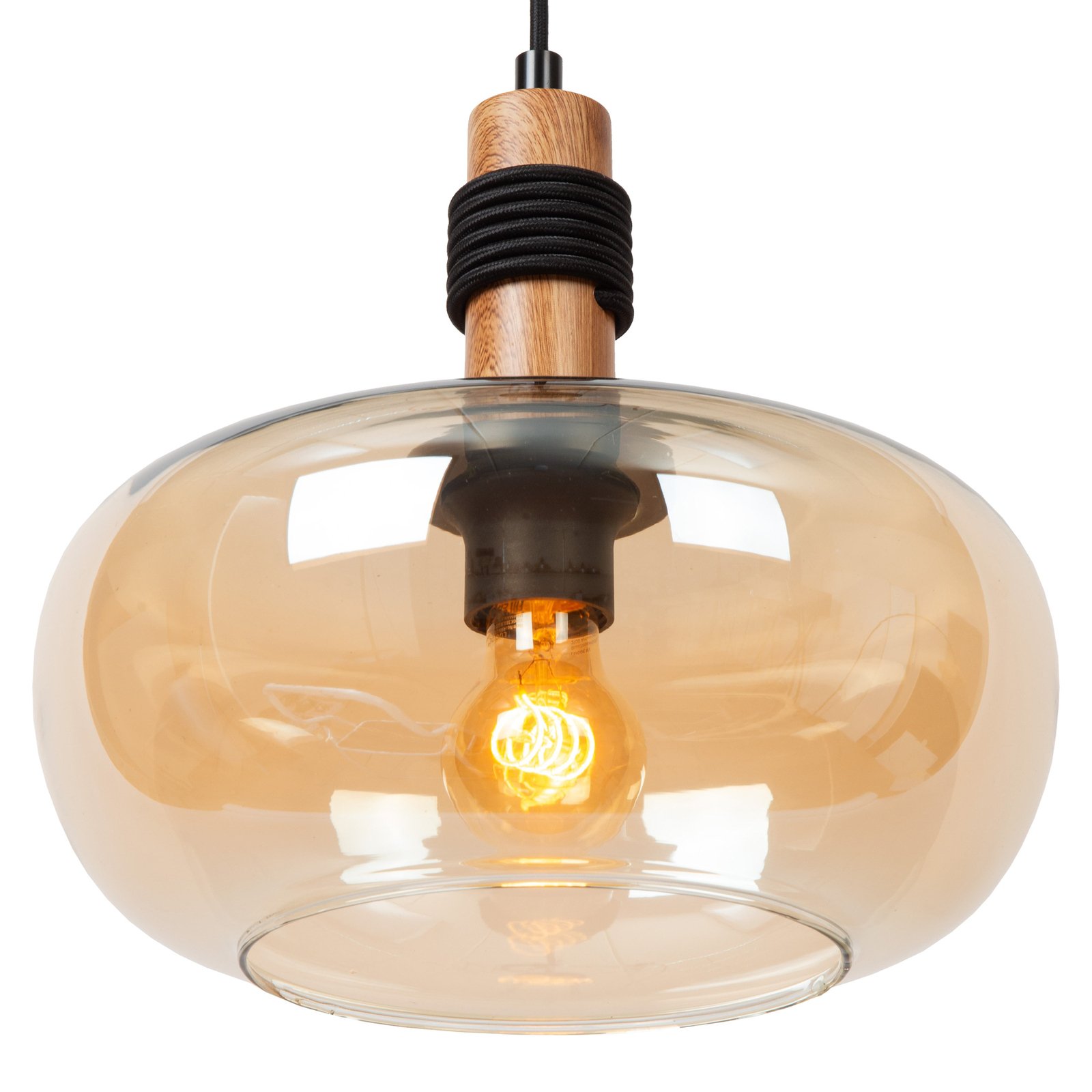 Ilona pendant light, glass, Ø 30 cm, black/amber, 1-bulb