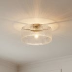 Lucande Deckenleuchte Meritt, messing/klar, Ø 40 cm, Glas