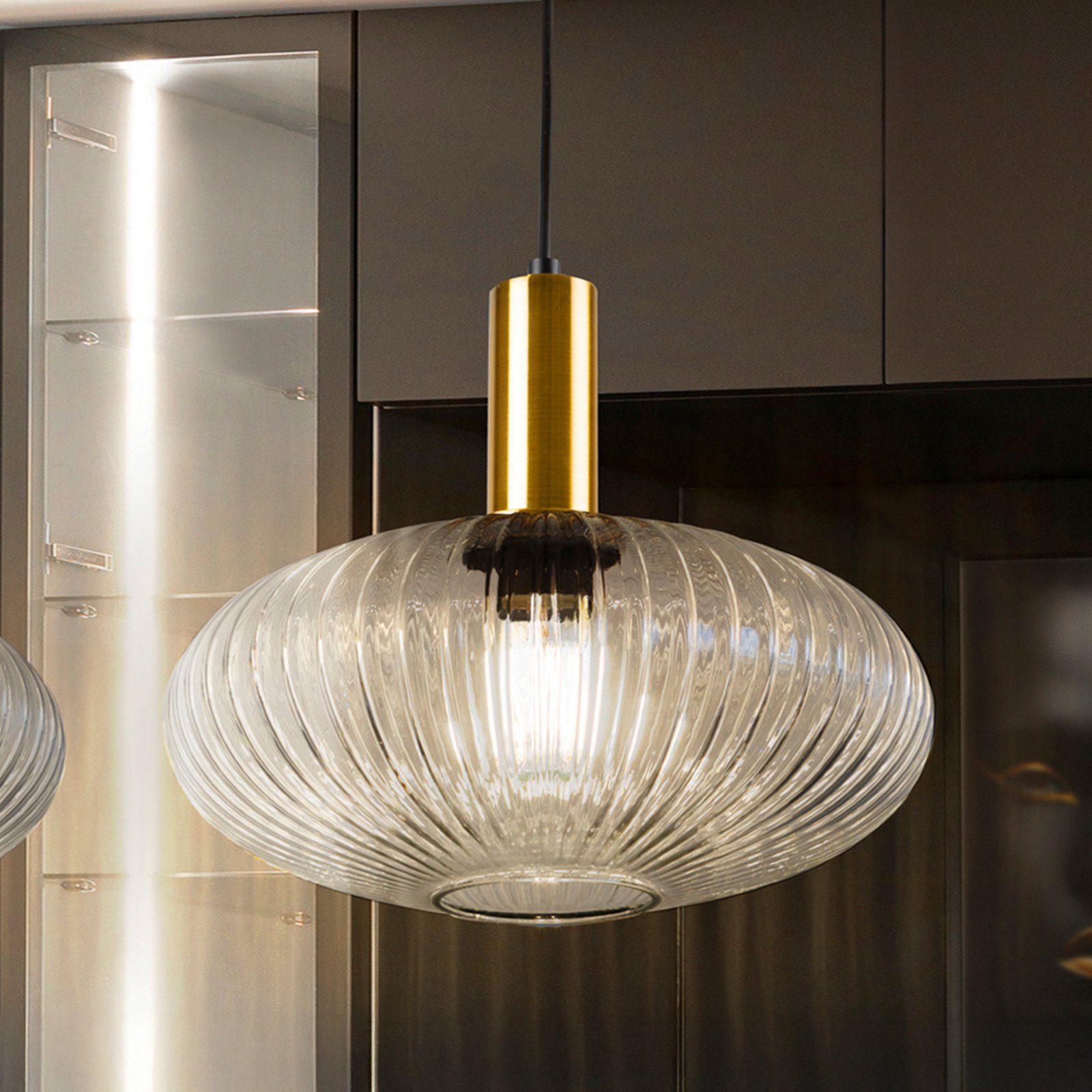 Viseća lampa Norma, Ø 30 cm, crna/prozirna, staklo, E27