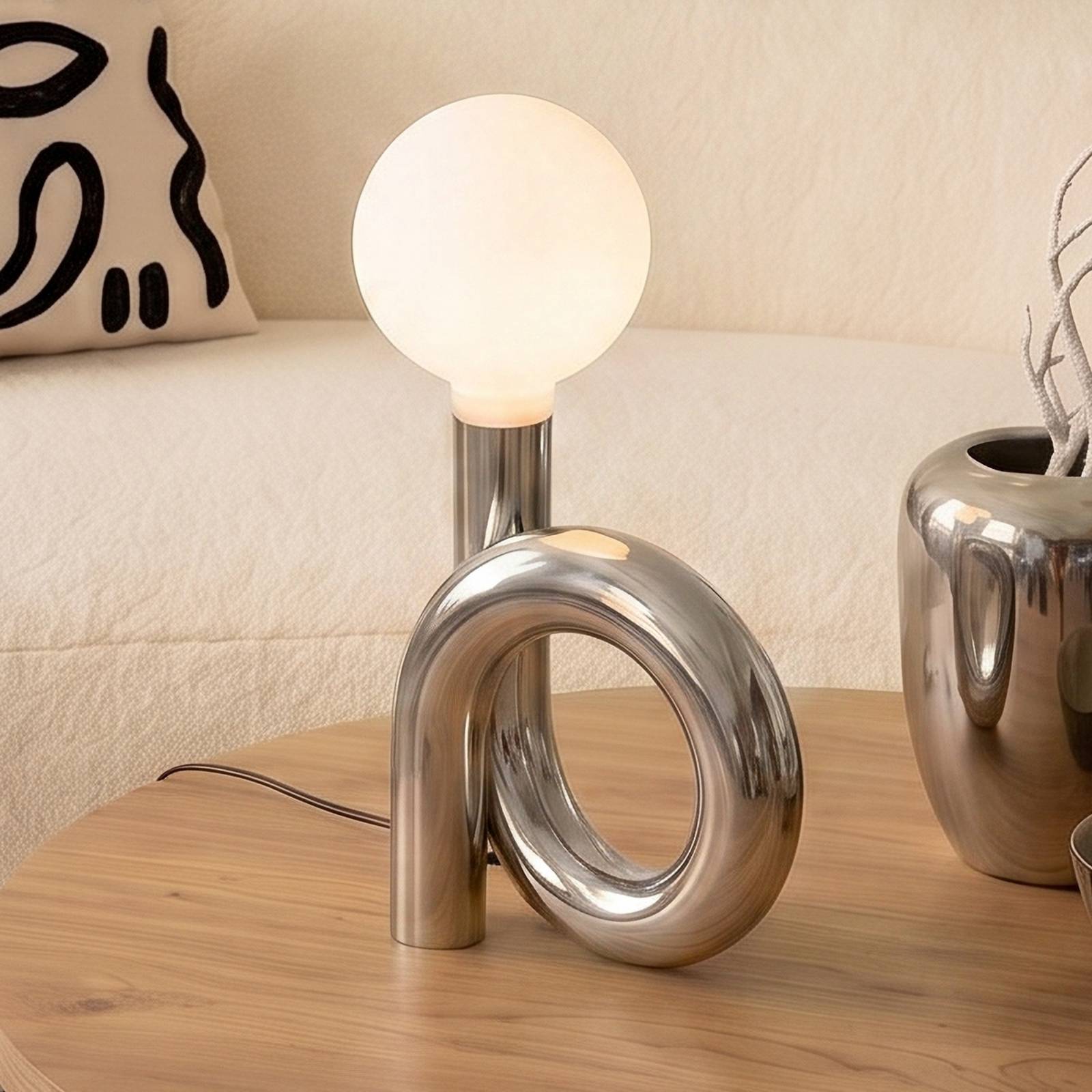 Lampa stołowa Mellili, 1-punktowa, chrom, metal, tworzywo sztuczne, E27
