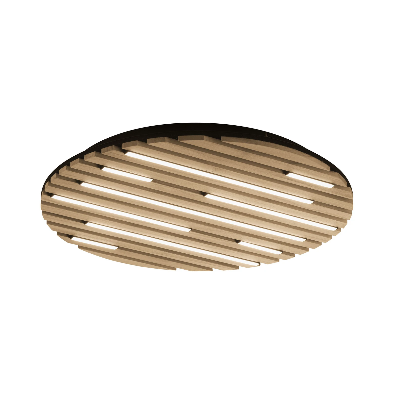 Paul Neuhaus Candeeiro de teto Smart LED Q-Acoustic, madeira Ø 60 cm
