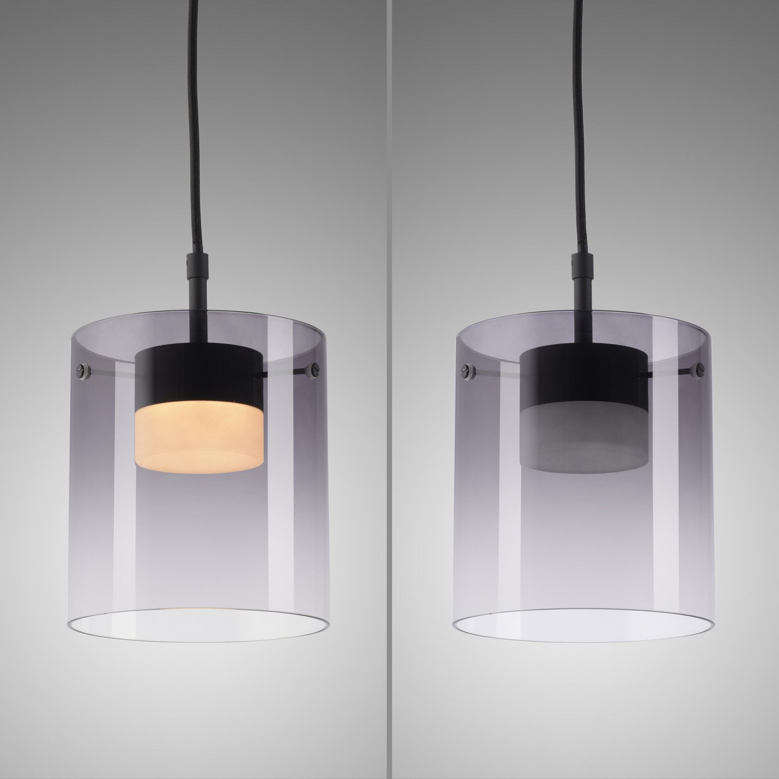 JUST LIGHT. LED hanglamp Elio, rookglas, 1-lamp, zwart