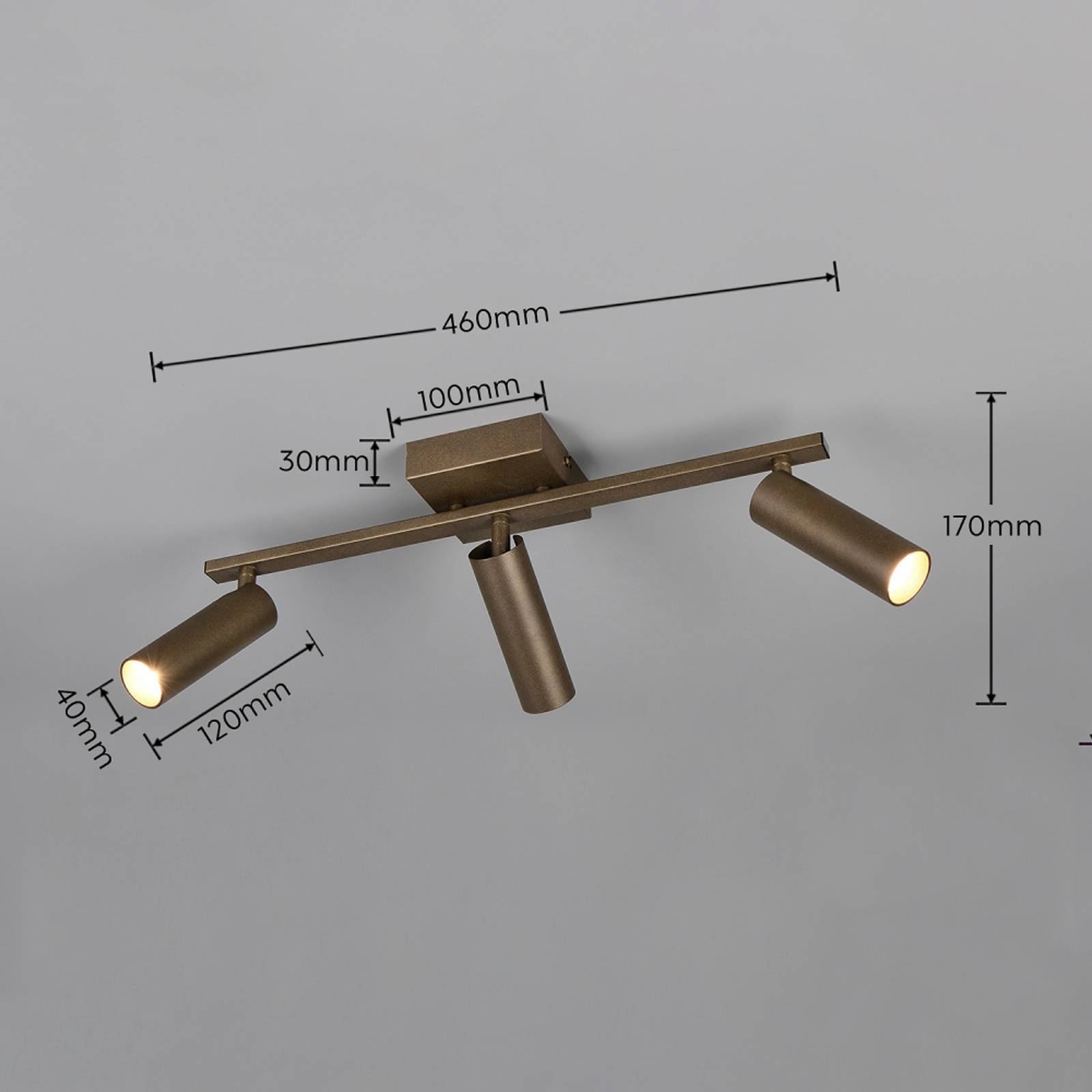 Downlight Dara, lengde 46 cm, platinfarget metall, 3 lyskilder.