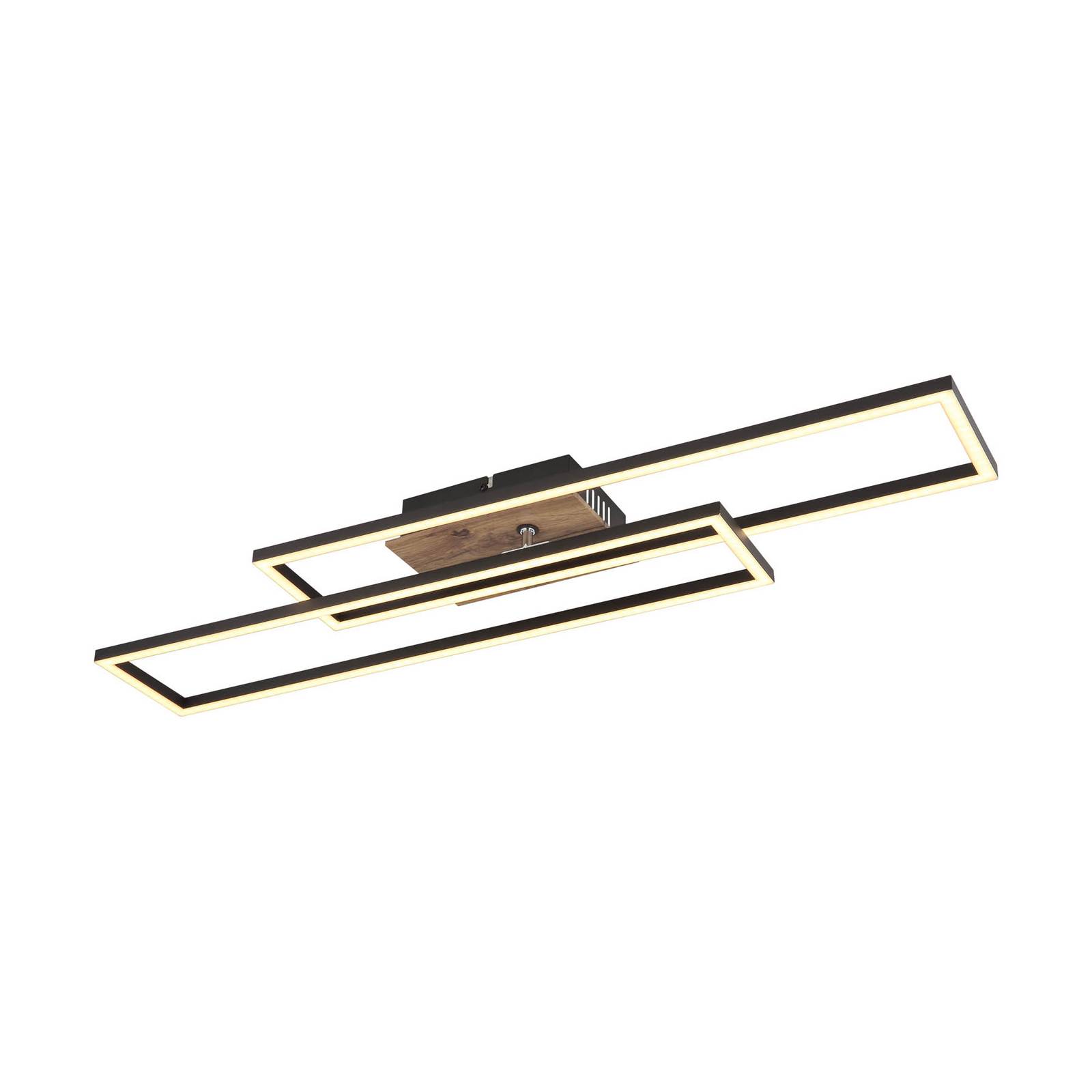 LED-Deckenlampe Dakari, Länge 80 cm, schwarz/holz, 2-flg.