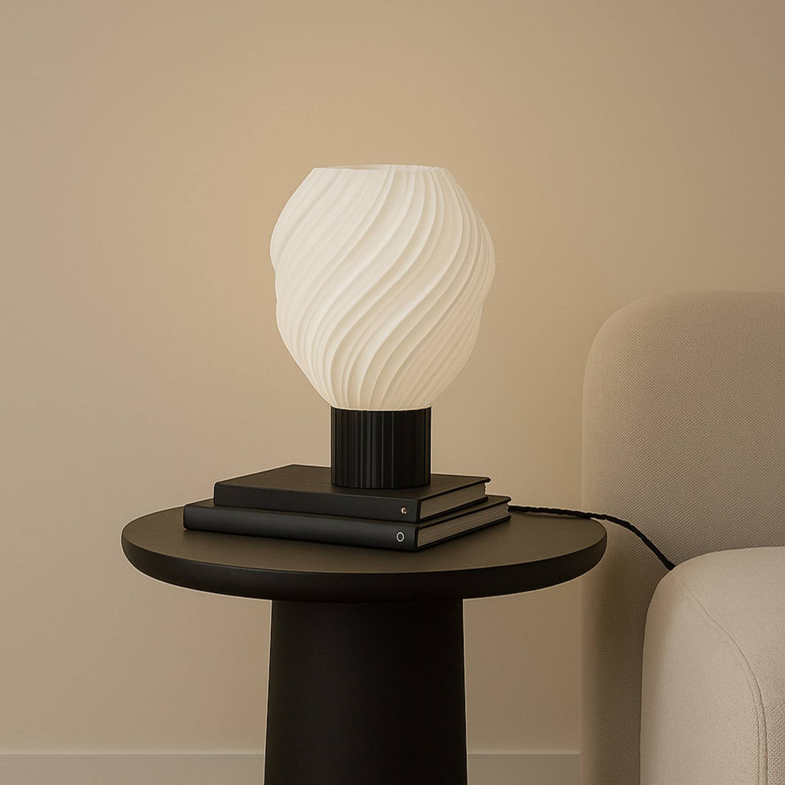 Lampa stołowa Lindby Nuvia, wysokość 39,1 cm, biała, druk 3D