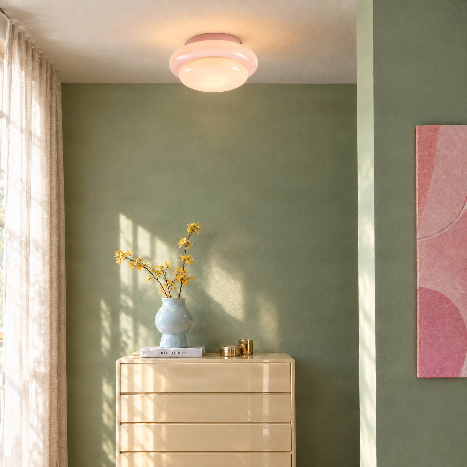 Lampa sufitowa Lucande Leilani, Ø 35 cm, różowa, E27, szkło