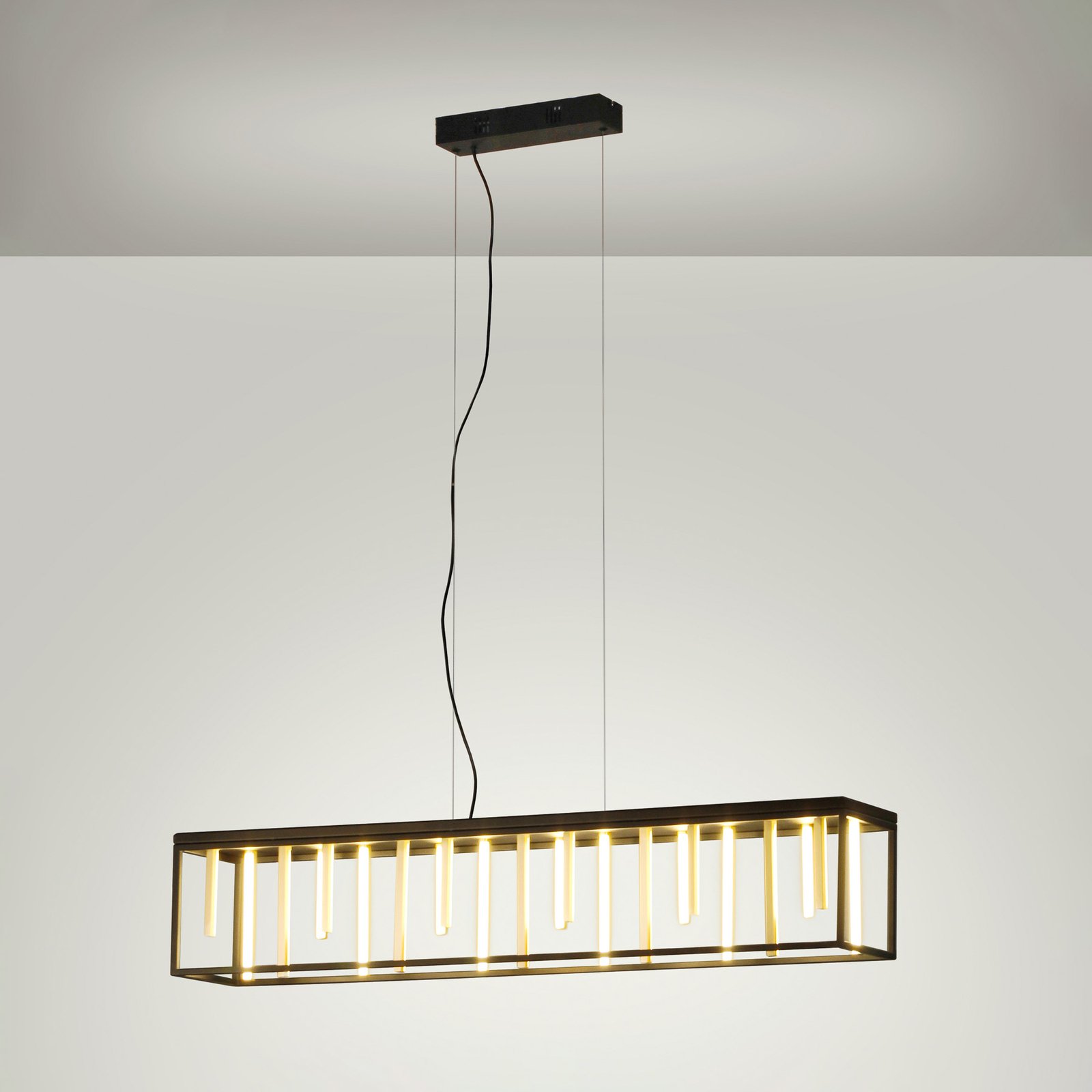 Grid LED pendant light, metal, remote control, CCT, dimmable