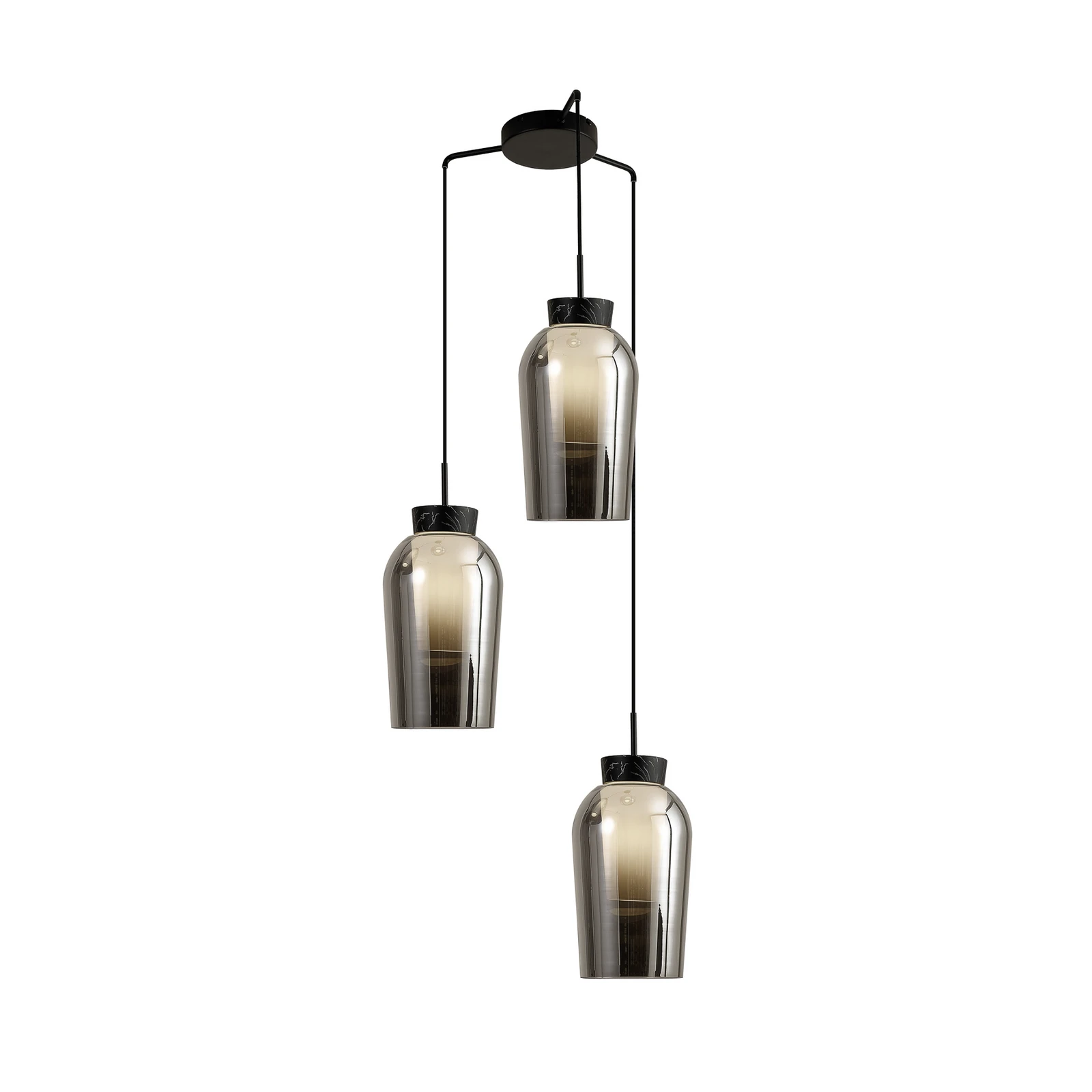 Lampa wisząca Nora, czarny, chrom, 3-punktowa, okrągła, szkło