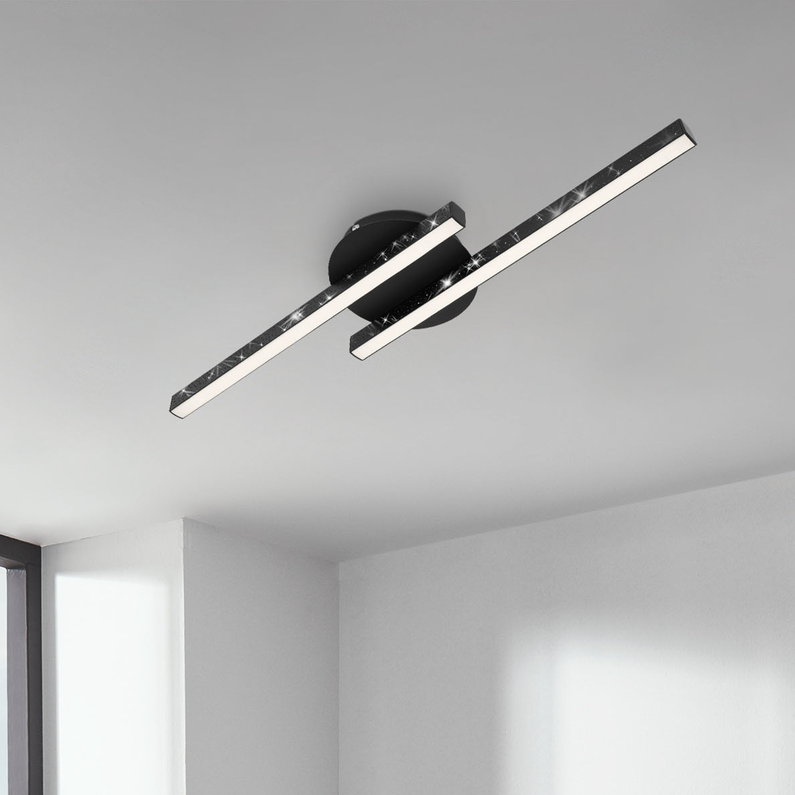 Rey ceiling lamp, sparkle effect, 2-bulb, black