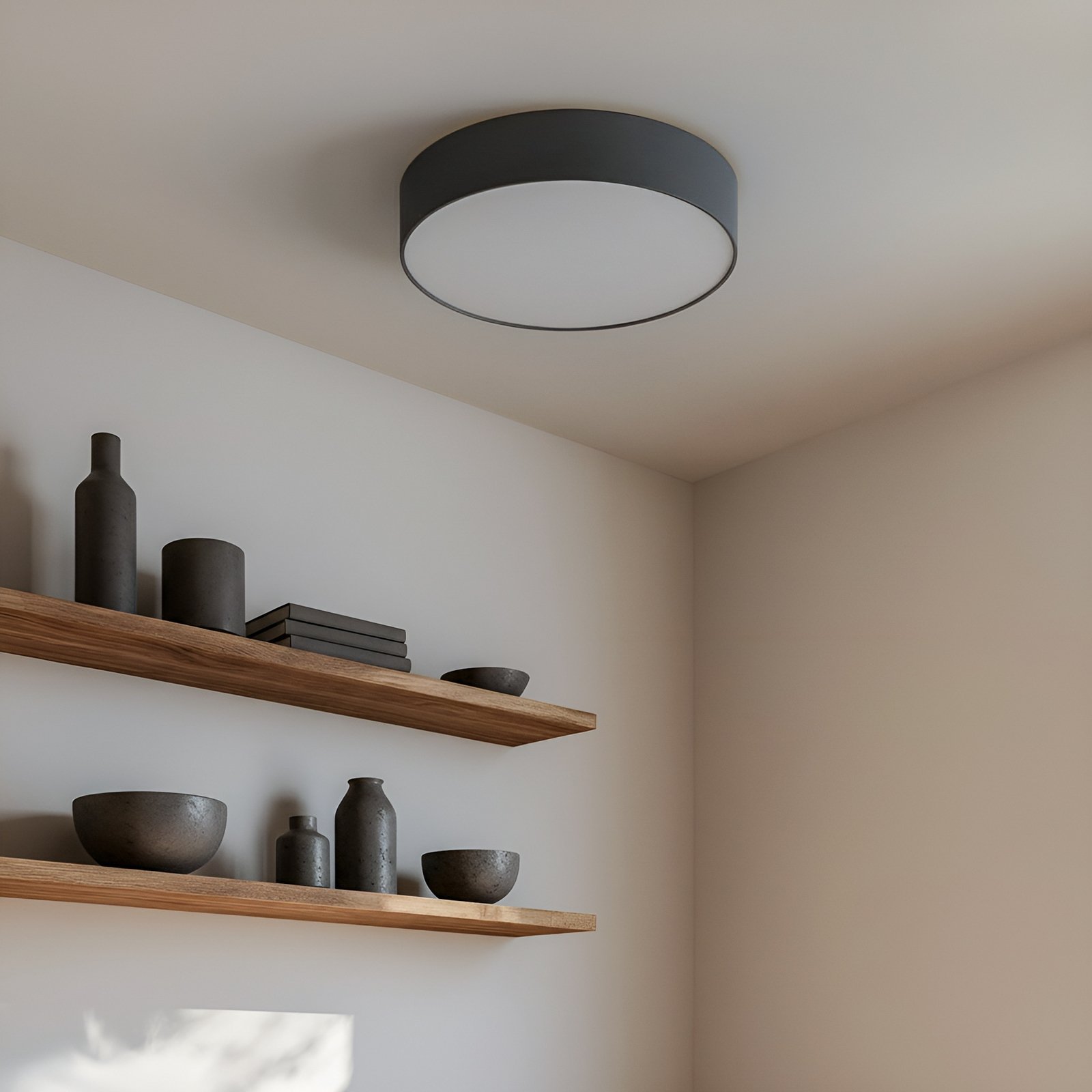 Lindby loftlampe Sebatin, Ø 50 cm, grå, stof, E27