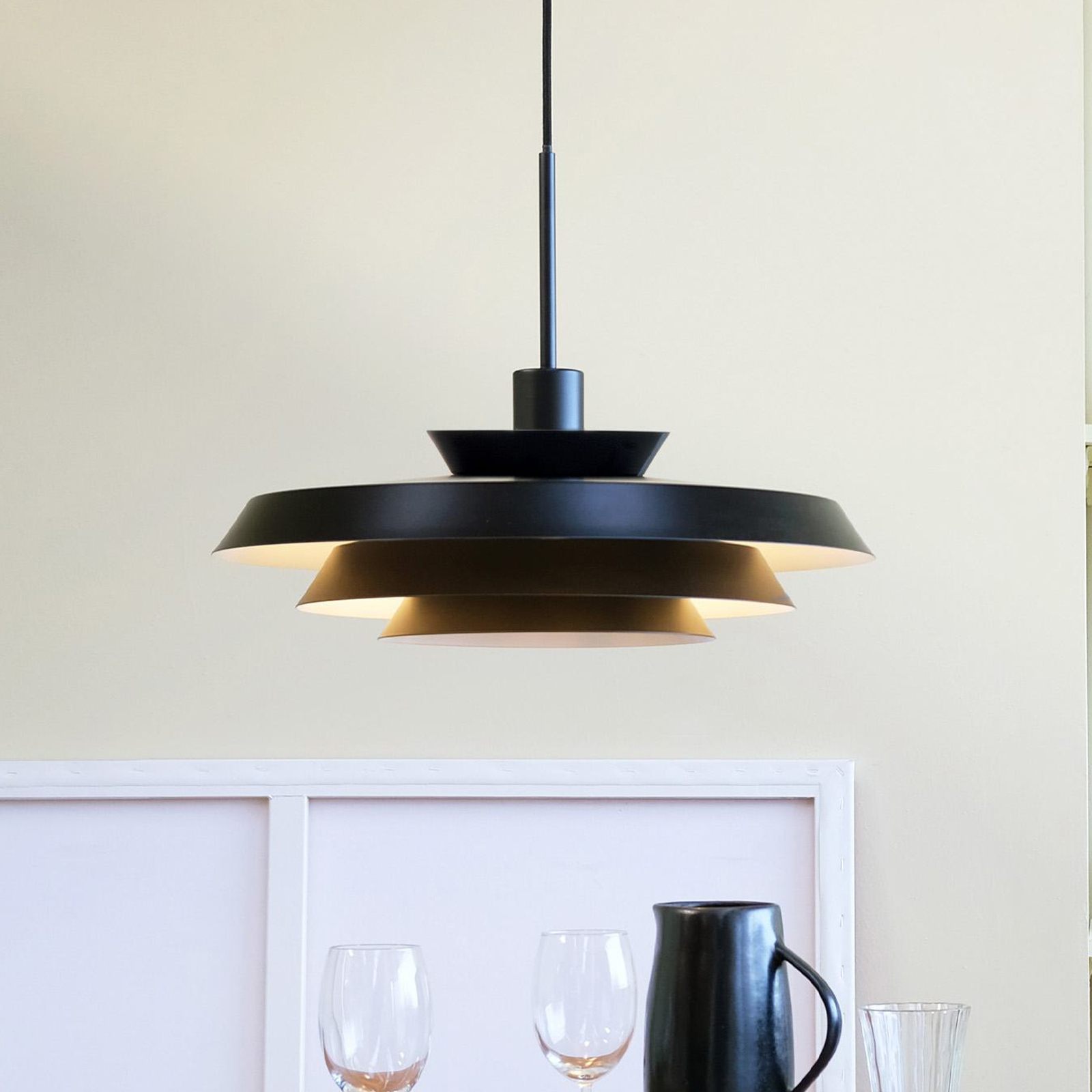 Dyberg Larsen hanging light DL44, black, metal, Ø 45 cm