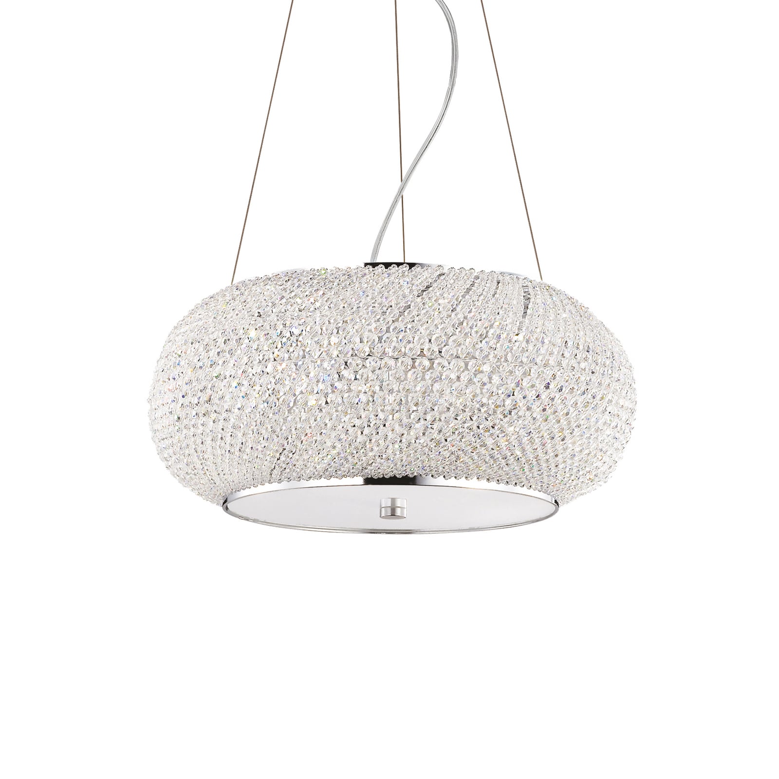 Suspension Pasha d'IDEAL LUX, finition chromée/transparente, Ø 40 cm, verre