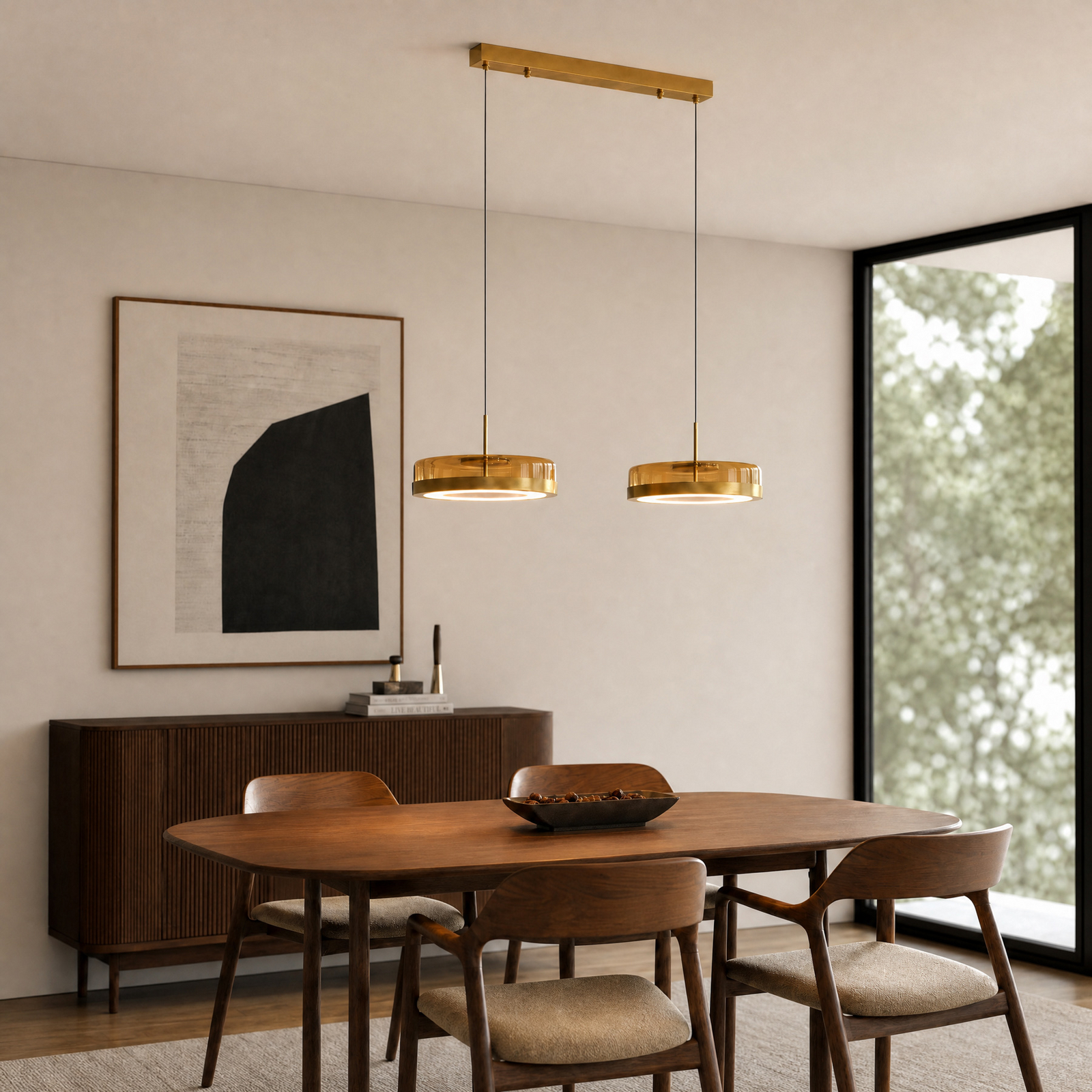 Żyrandol LED Lucande La Latta, 2-punktowa, 80 cm, mosiądz, szkło