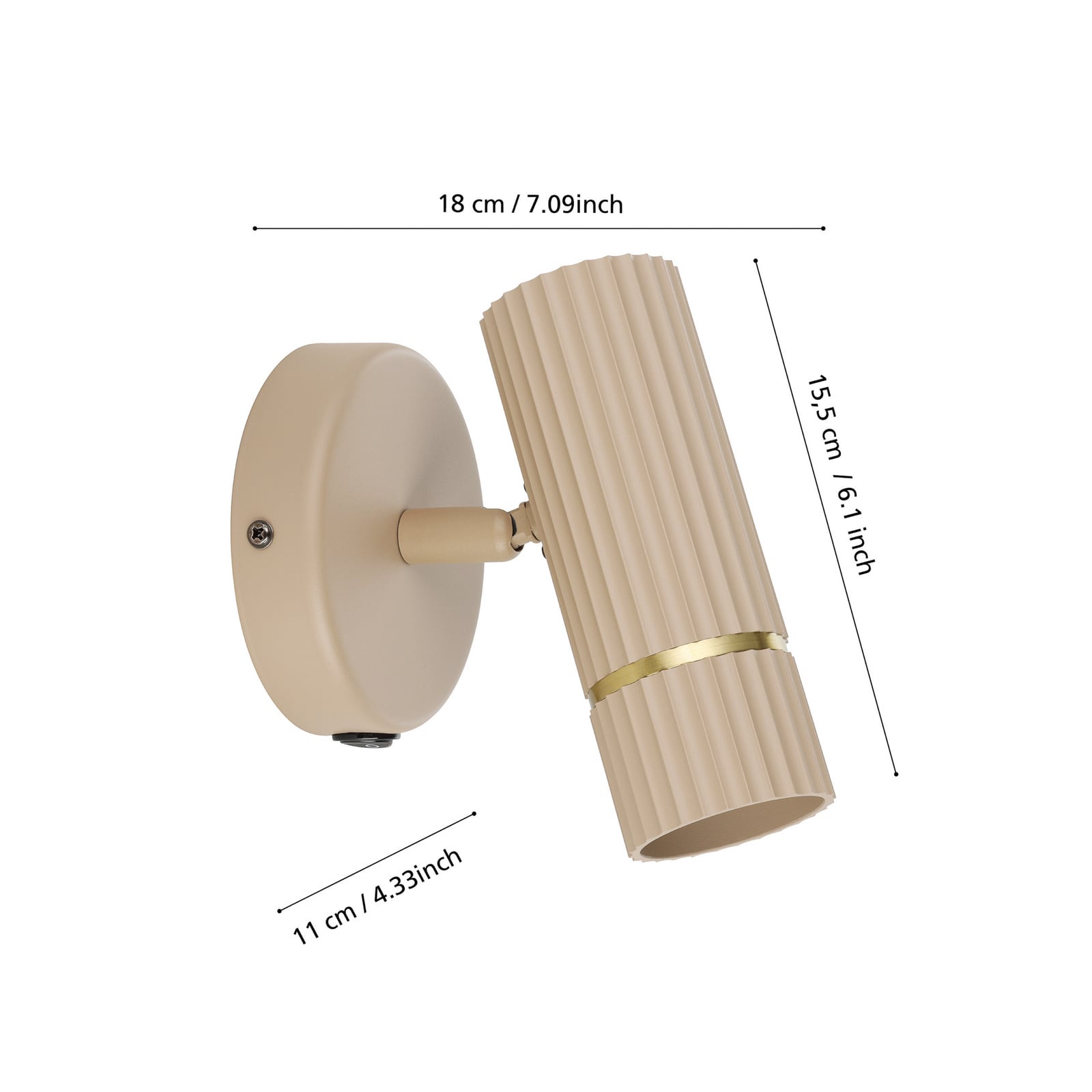 Wandstrahler Caminia, beige, Länge 16 cm, Metall, GU10