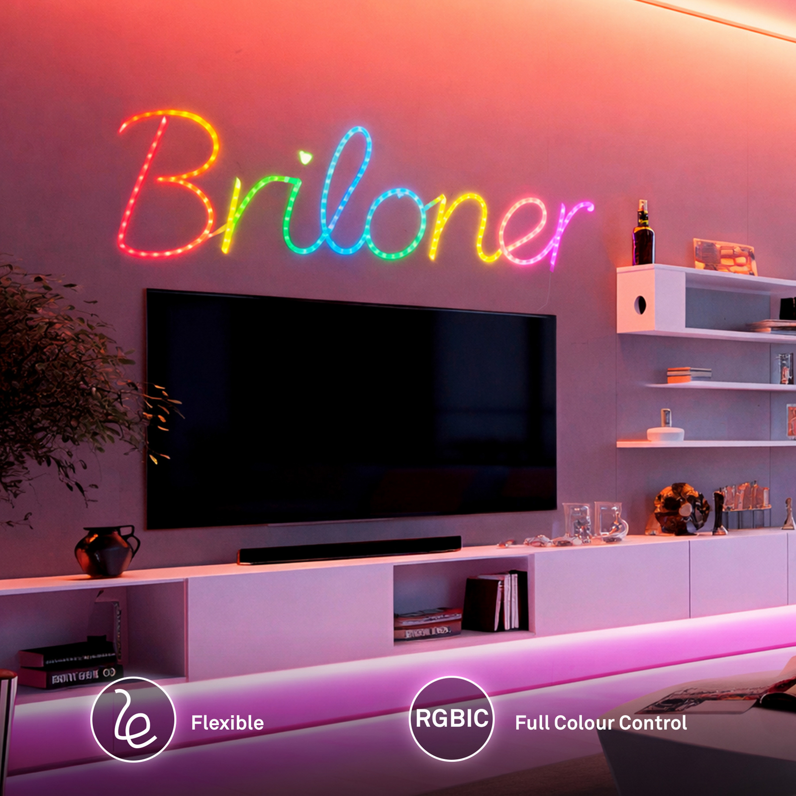 LED-painduv riba RGBIC Neon, valge, 5 meetrit, USB, muusikasensor LED-painduv riba RGBIC Neon, valge, 5 meetrit, USB, muusikasensor