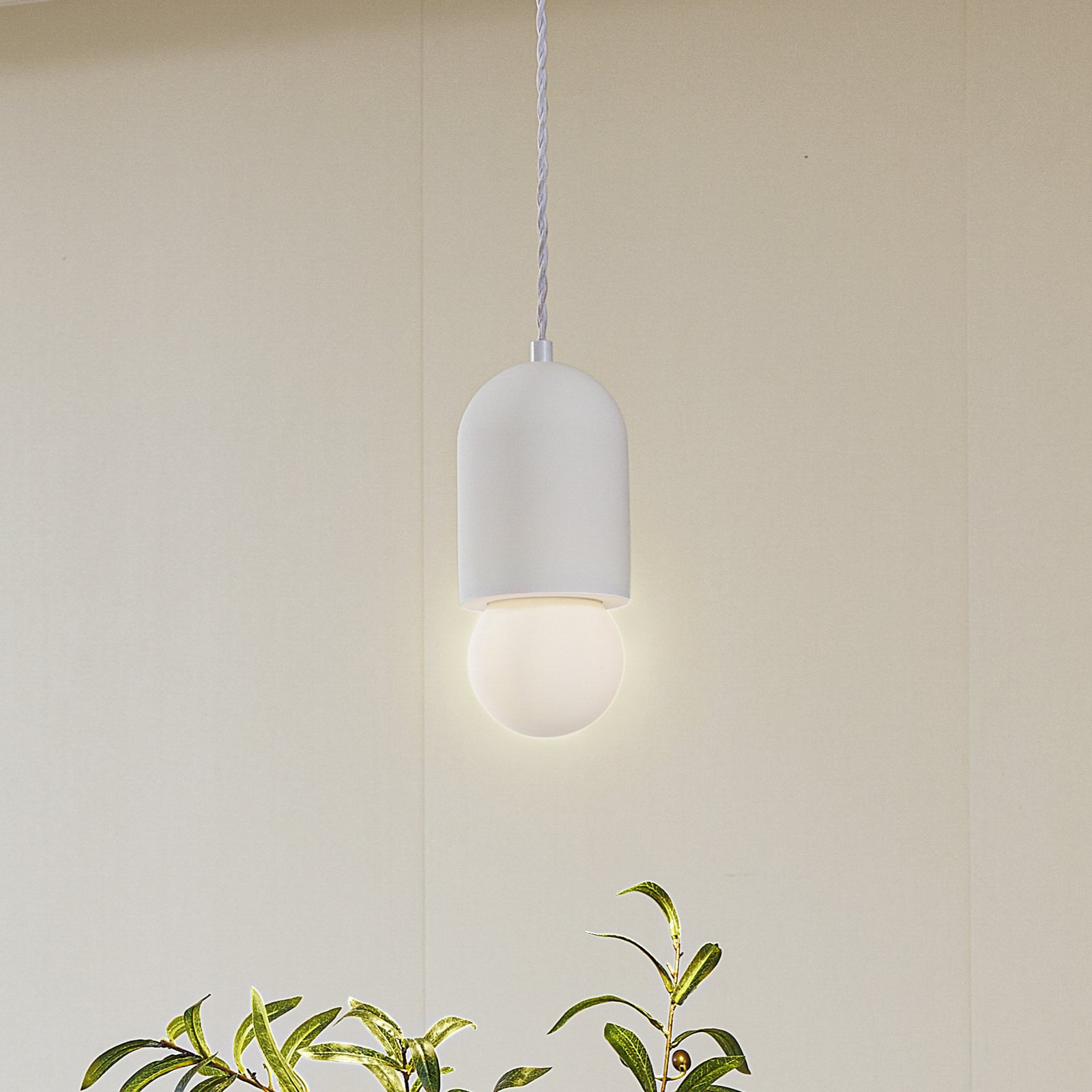 Lampa wisząca Lindby Nielson, Ø 11 cm, biała, gipsowa