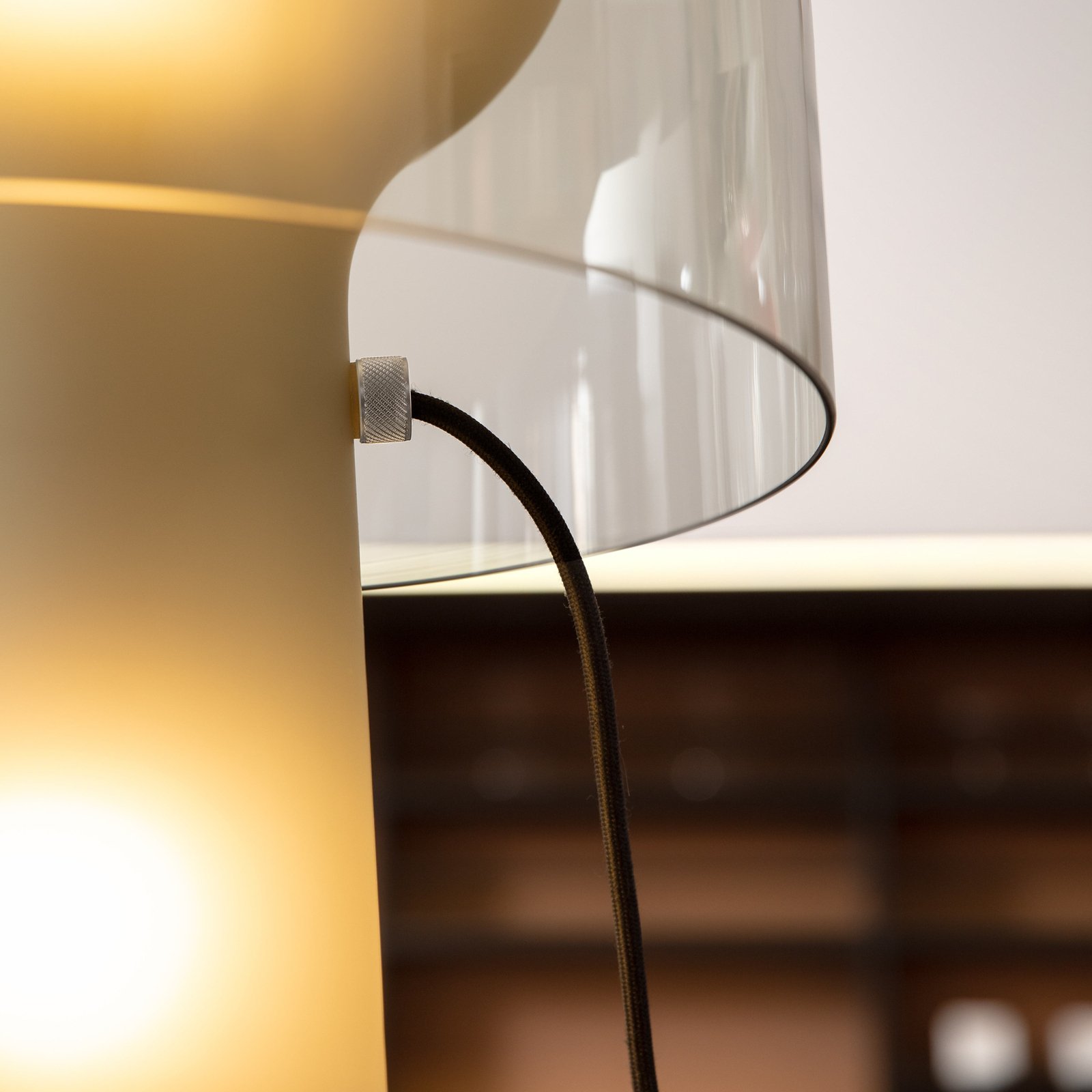 Karman table lamp Lilly, smoke grey, height 48 cm, glass