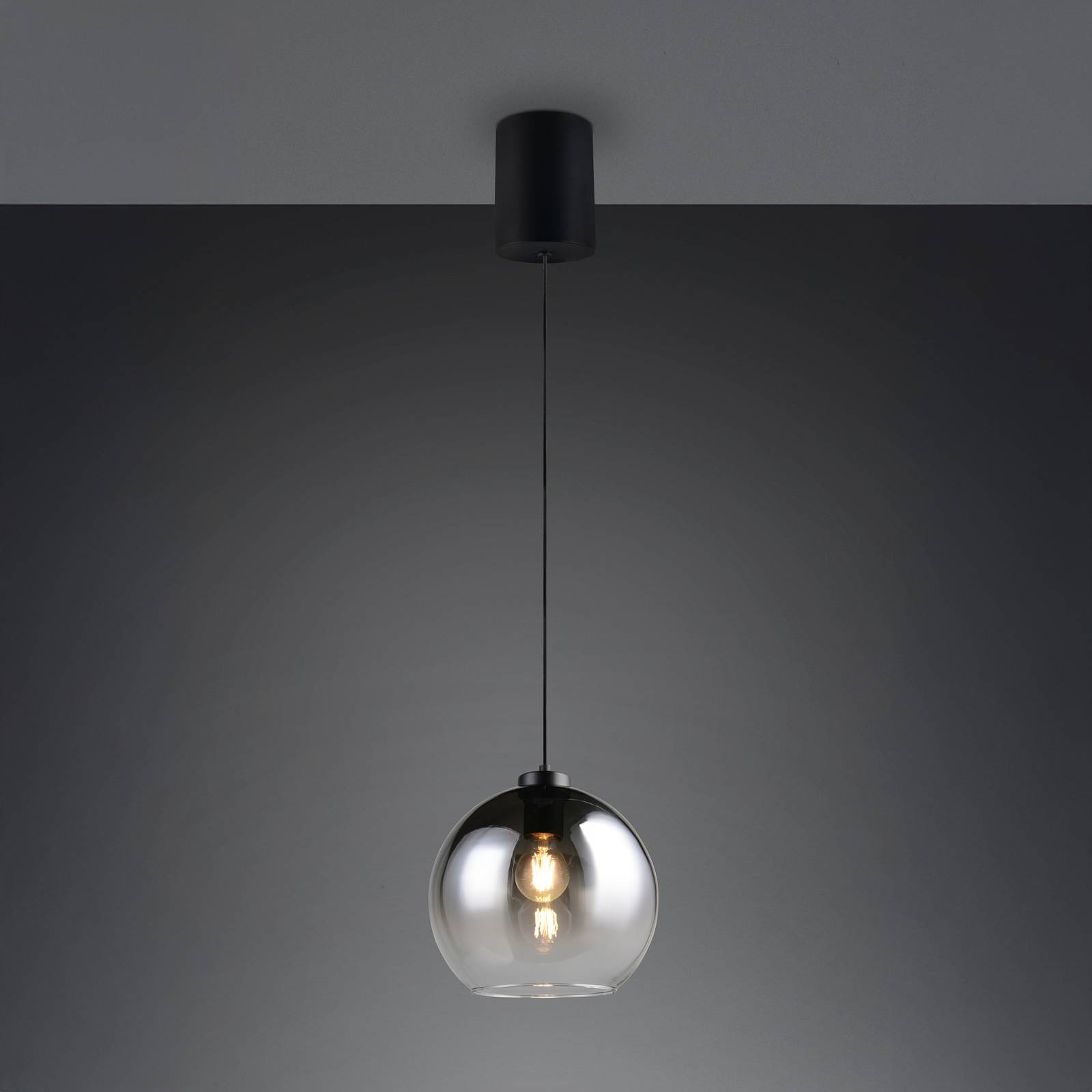 Reality Leuchten Suspension Liora, gris fumé, Ø 25 cm, verre, E27