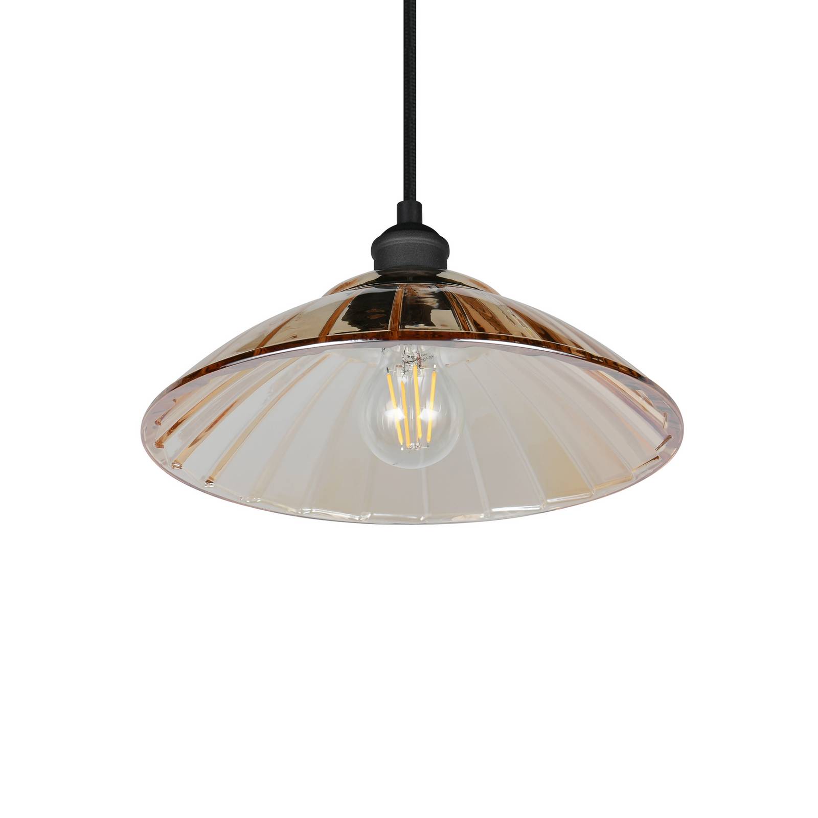 Reality Leuchten Hanglamp Eluna, amber/zwart, Ø 30 cm, glas/metaal 1-lamp.