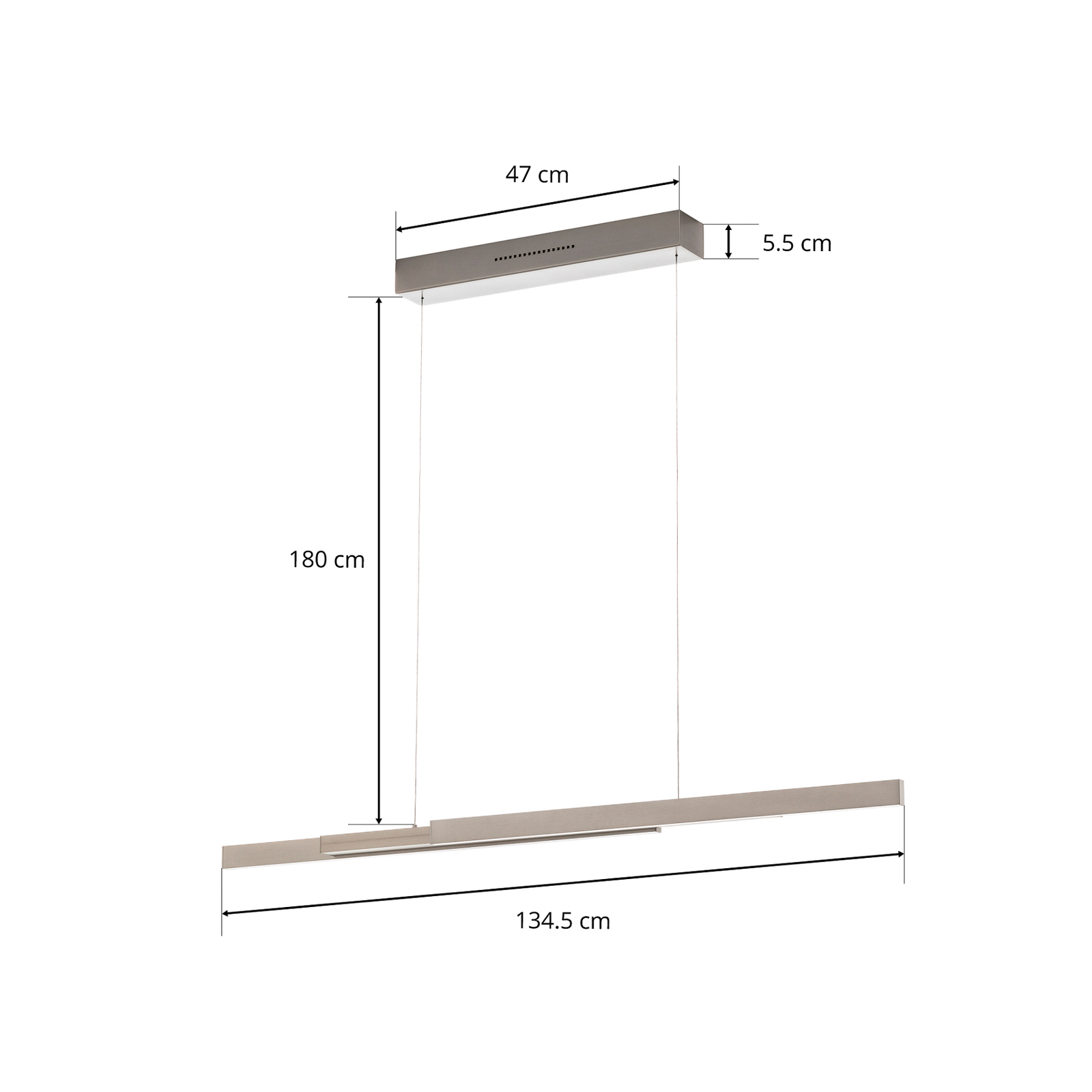 LED závěsné světlo Lara, 134 cm, nastavitelné nikl