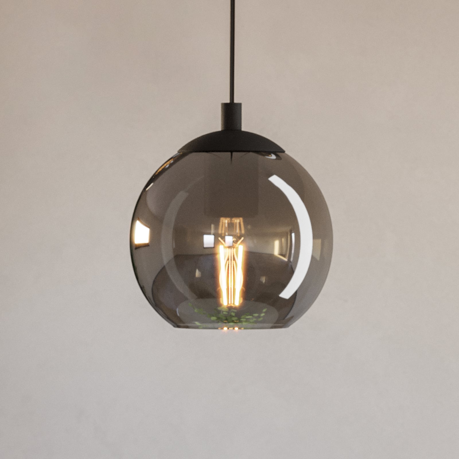 Hänglampa Ariscani, rökgrå, Ø 20 cm, glas, E27