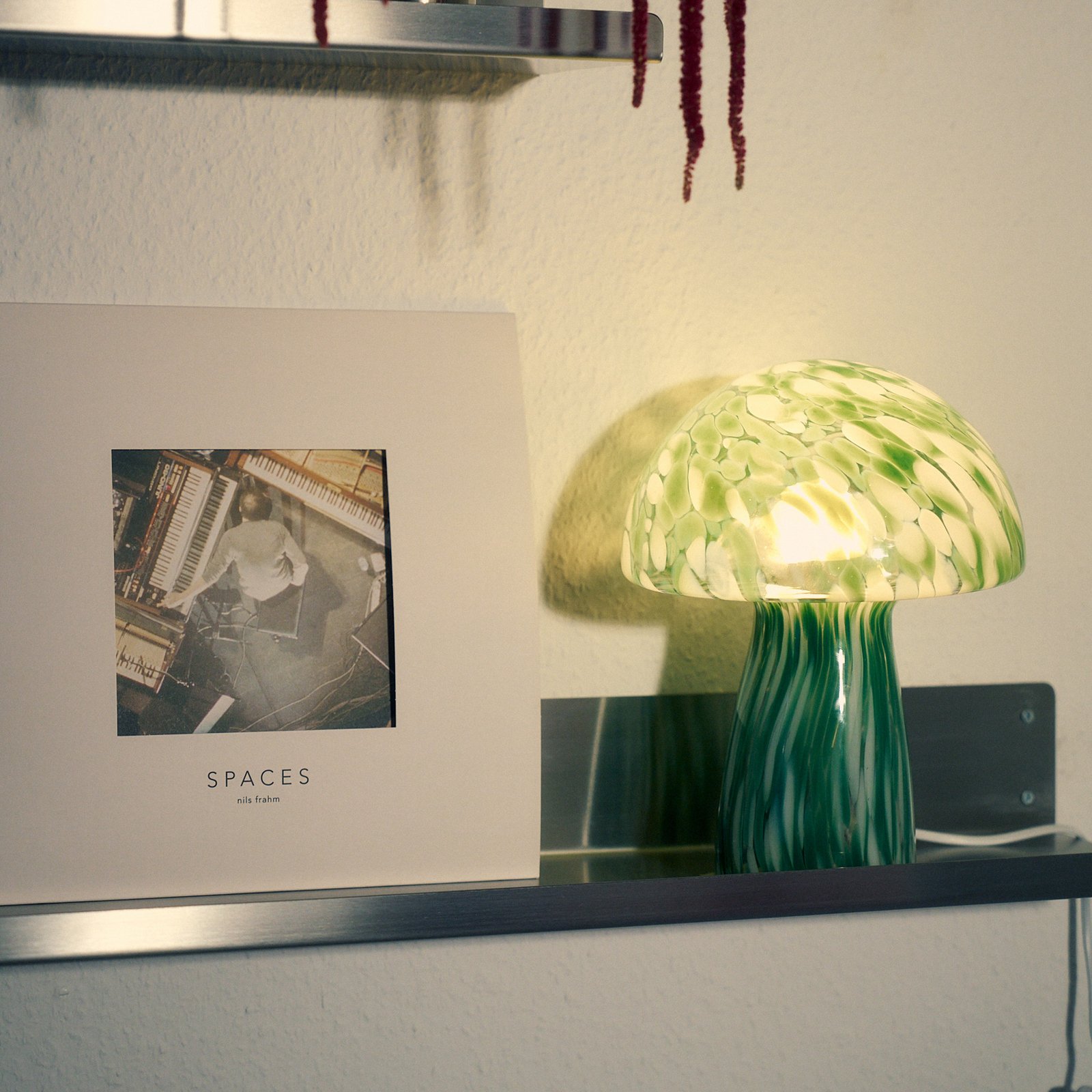 Lindby lampe à poser Hubi, vert, verre, Ø 22 cm, forme de champignon