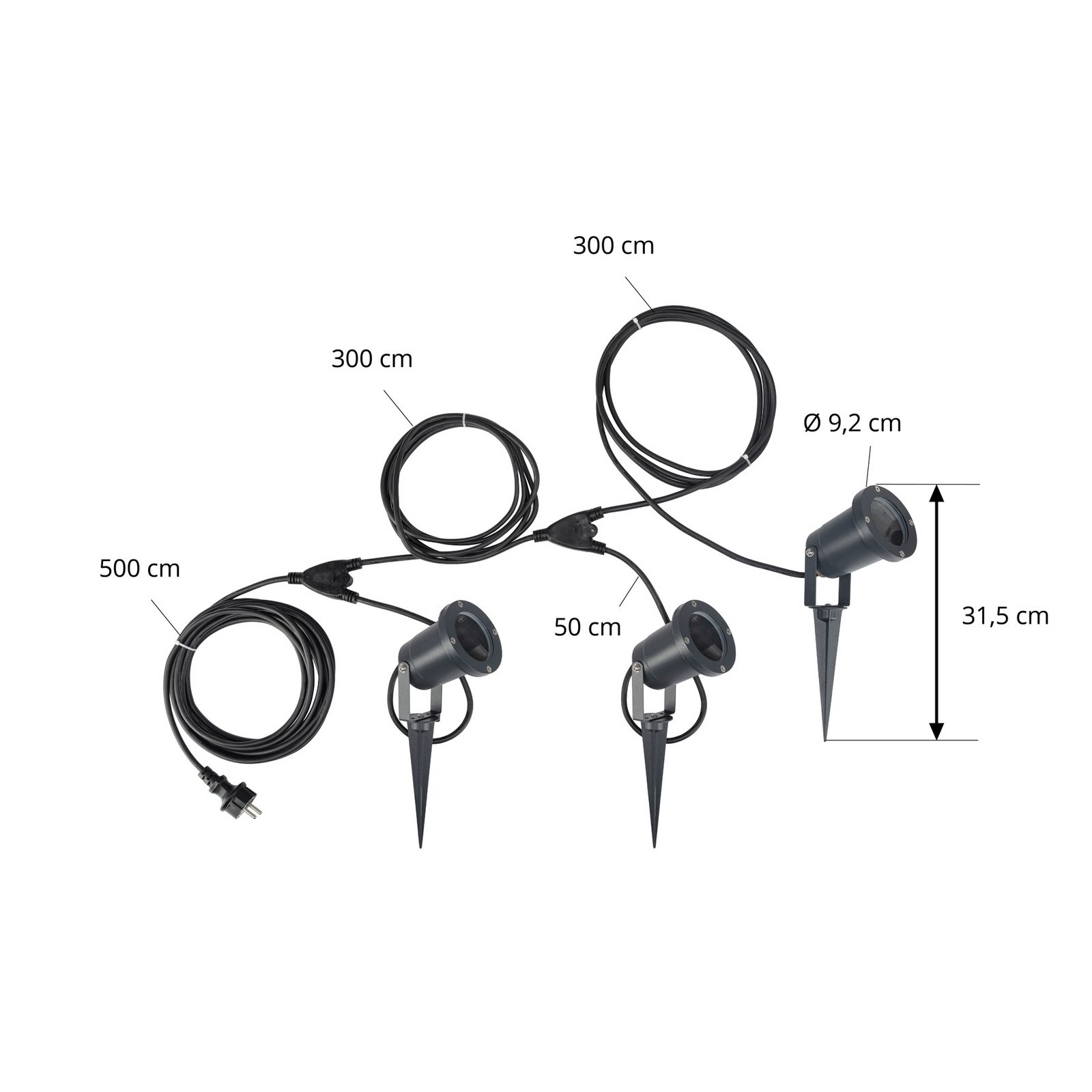 Nielas Erdspießstrahler, anthrazit, Stecker, 3er Set - Lindby