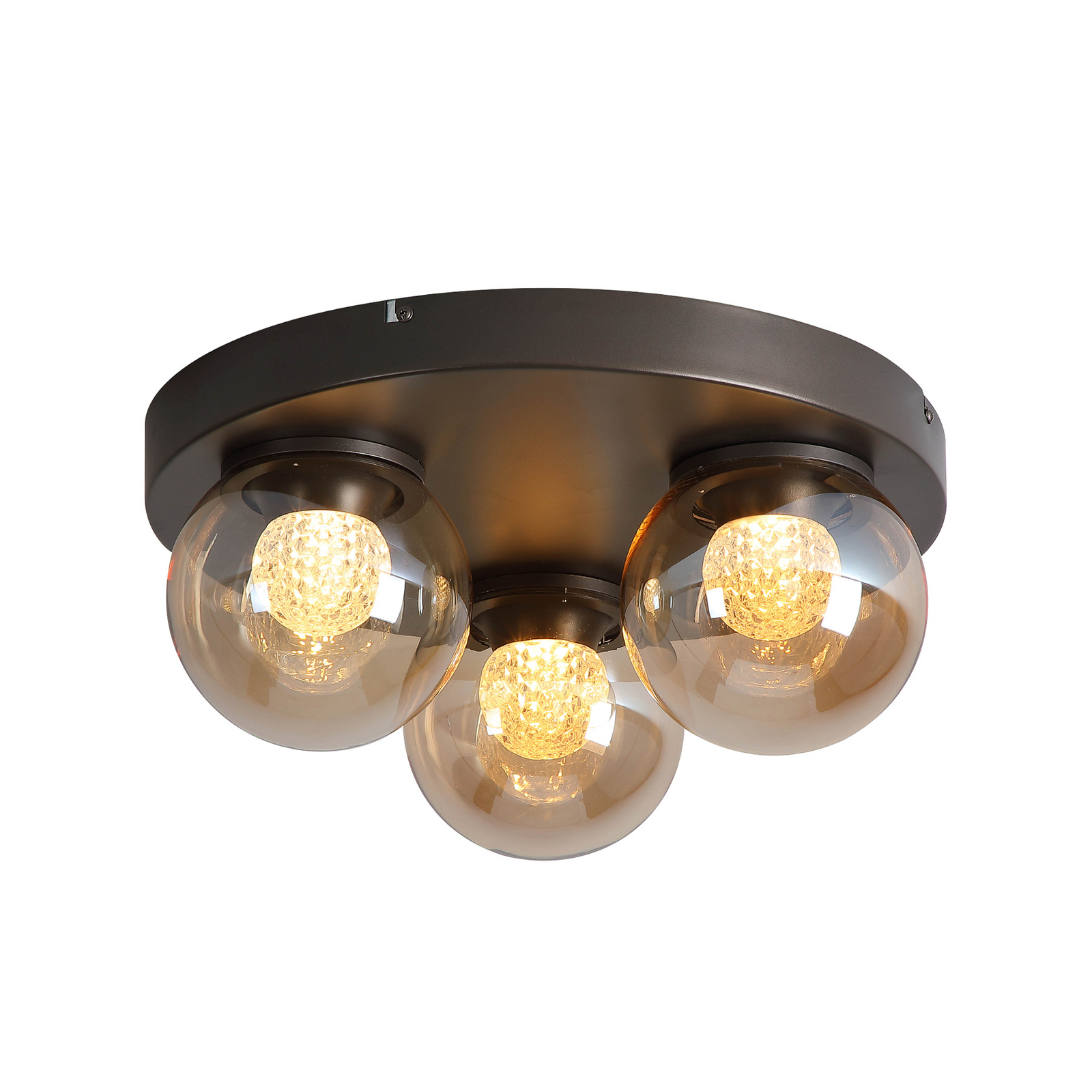 Plafón LED Solis, 3 luces, redonda, color bronce, cristal, 2.700 K