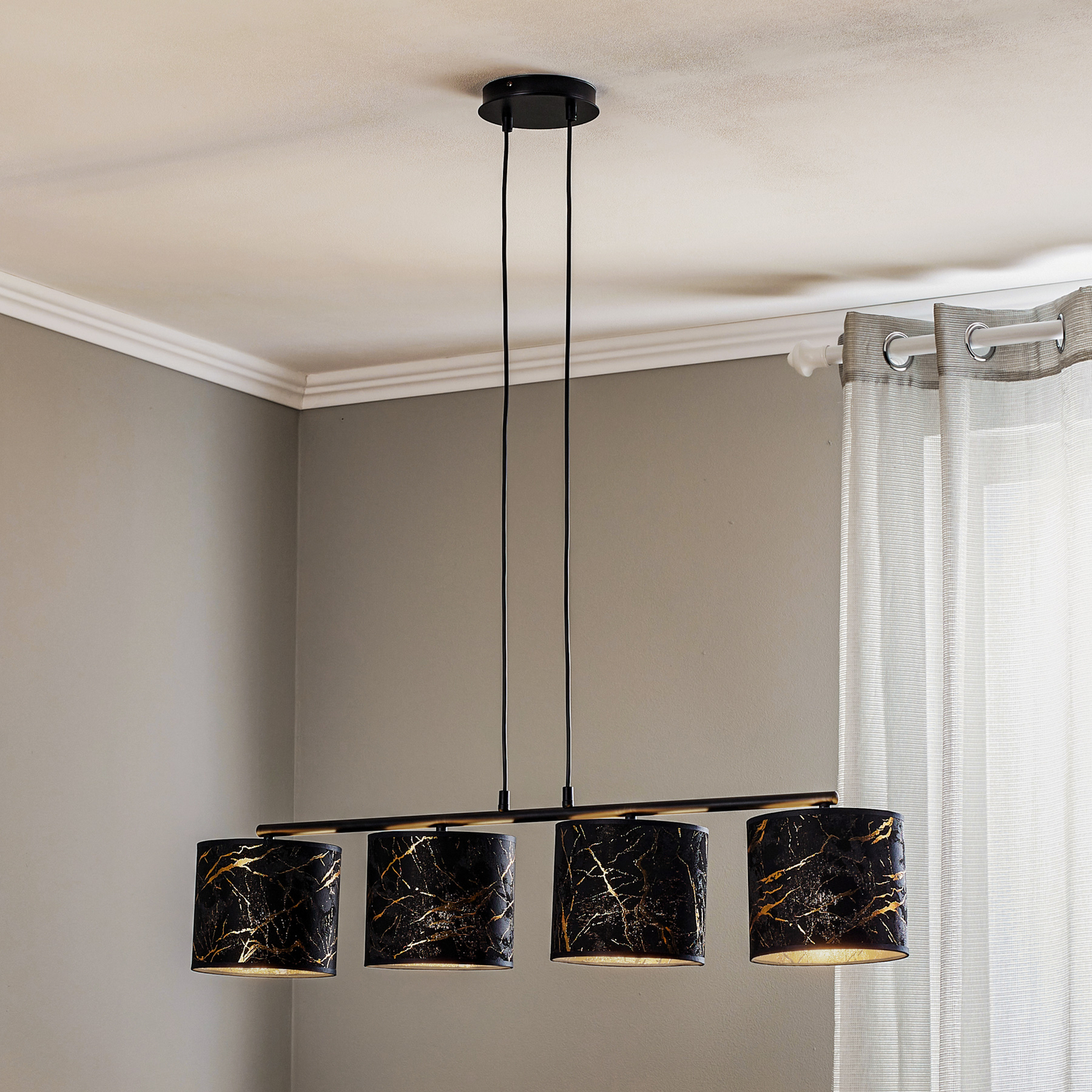 Jari hanging light 4-bulb long marbled black