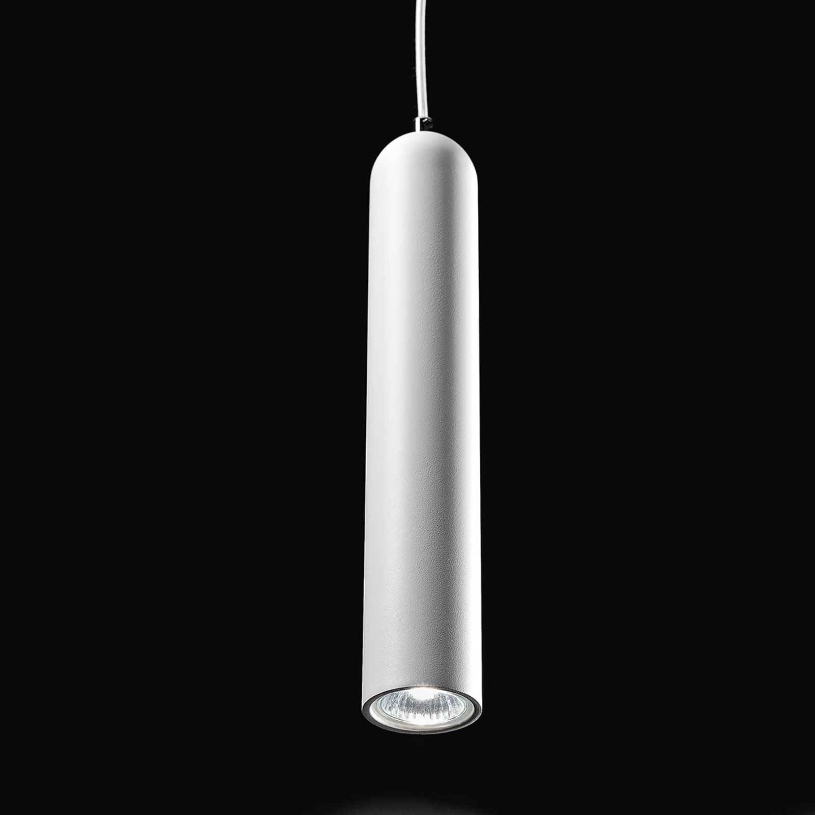 Wąska lampa wisząca JAMIE z białego metalu