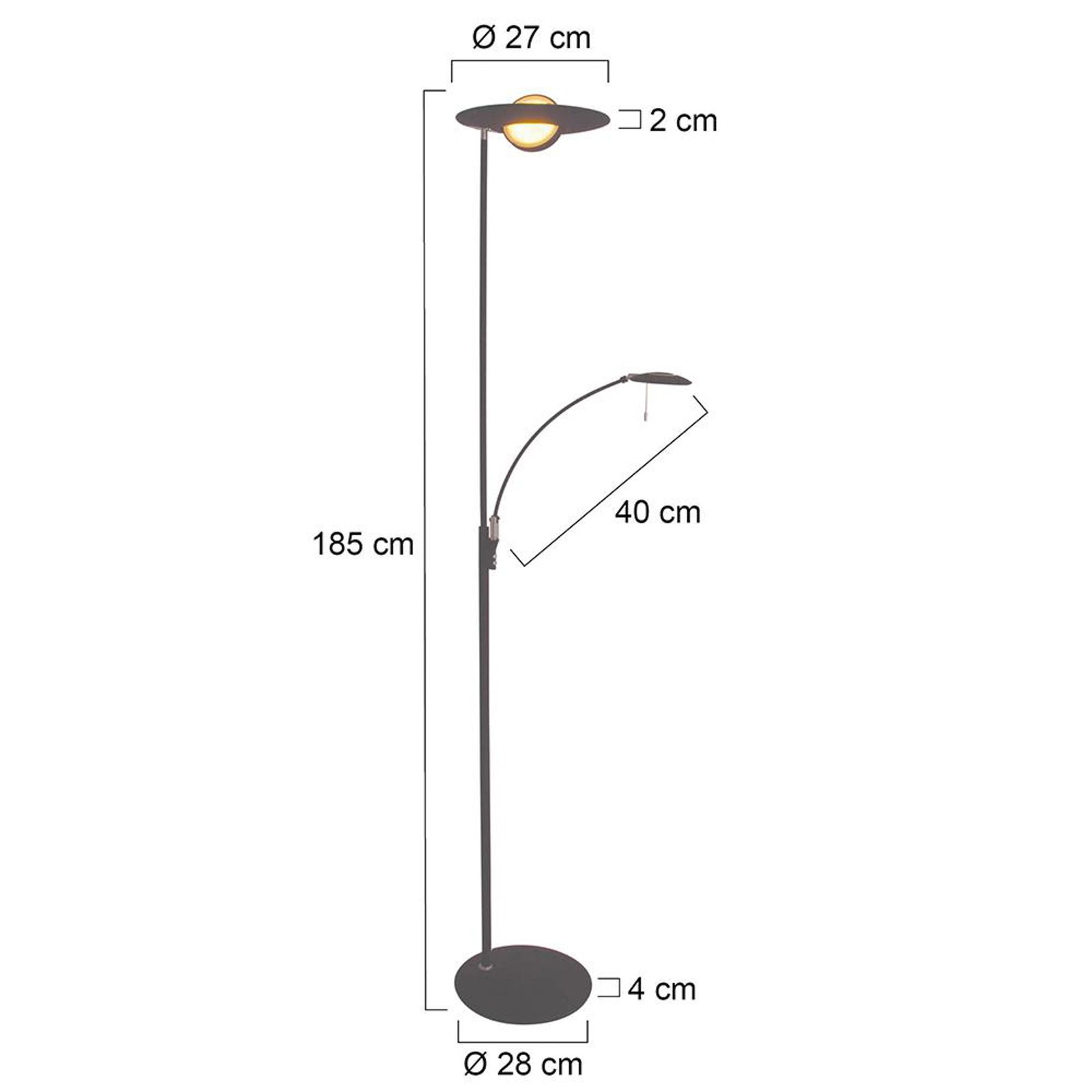 Lampe sur pied LED Zenith, liseuse LED, CCT, métal, noir