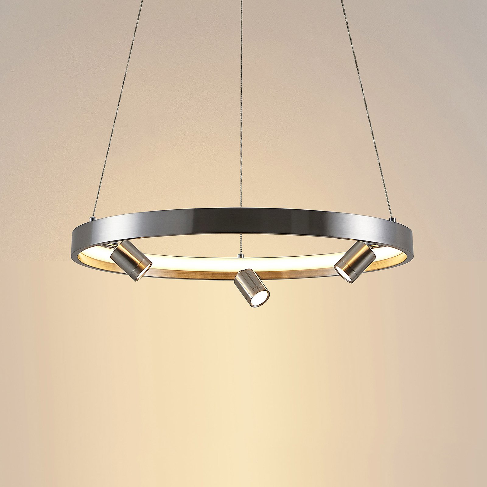 Lucande Paliva LED-hengelampe, 48 cm, nikkel