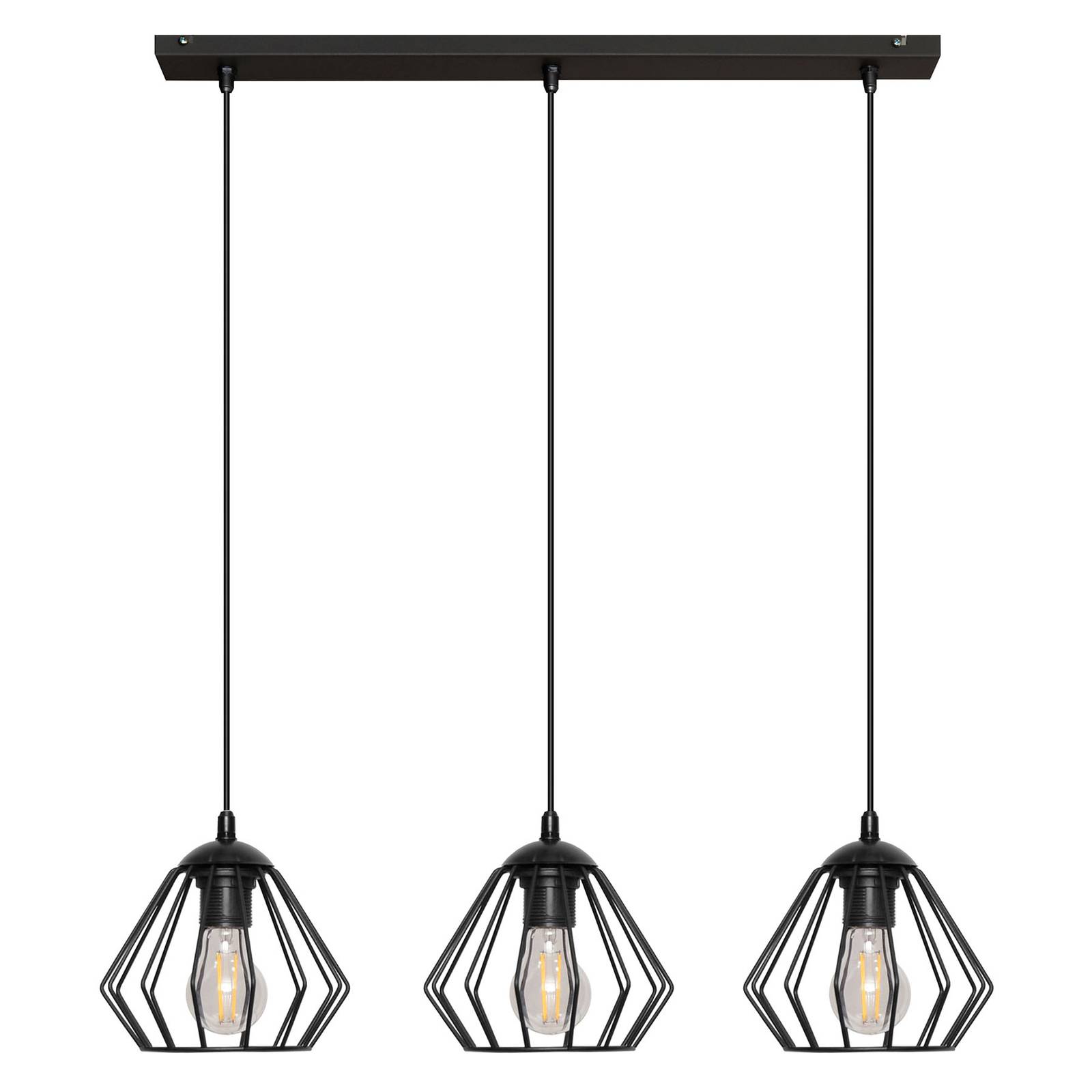 Hanglamp Agat zwart, 3-lamps lang