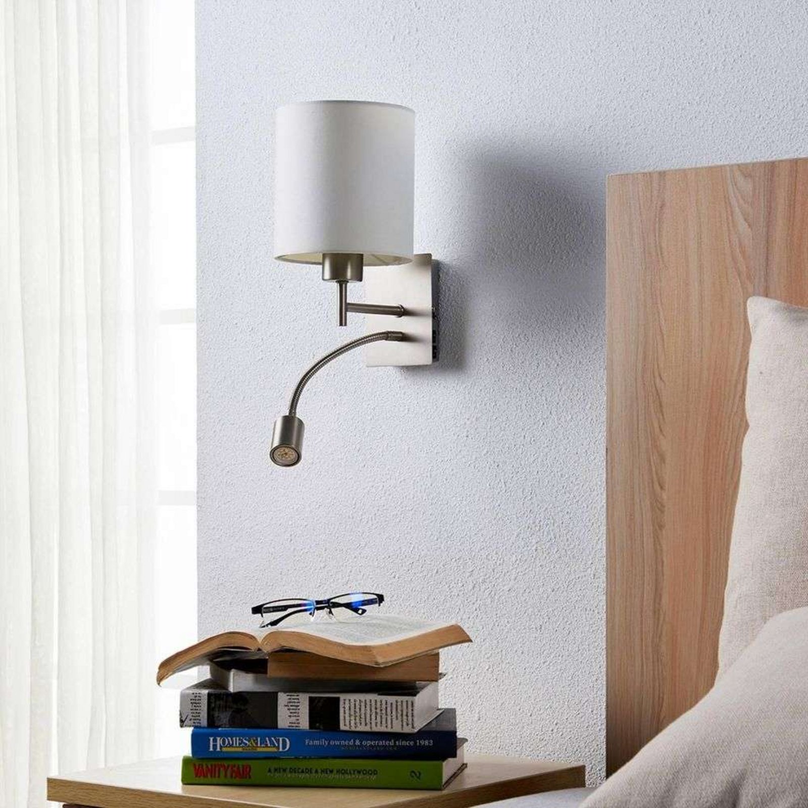 Camilo Wall Lamp Nickel/White - Lindby