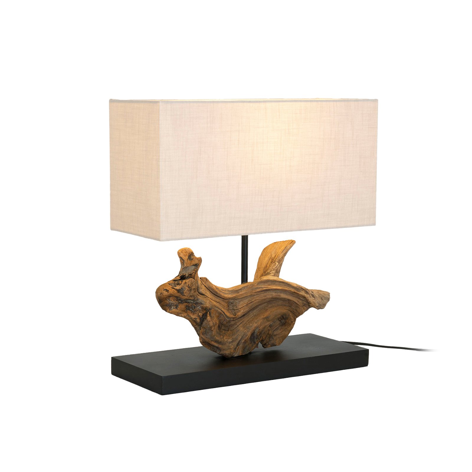 Lámpara de mesa Lipari, color madera/beige, altura 41 cm, lino