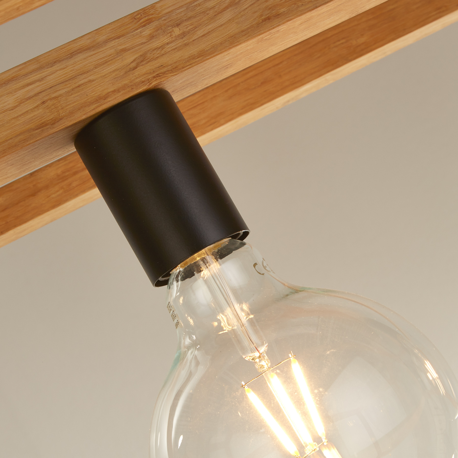 Square pendant light, 4-bulb, 90 cm long, bamboo, E27